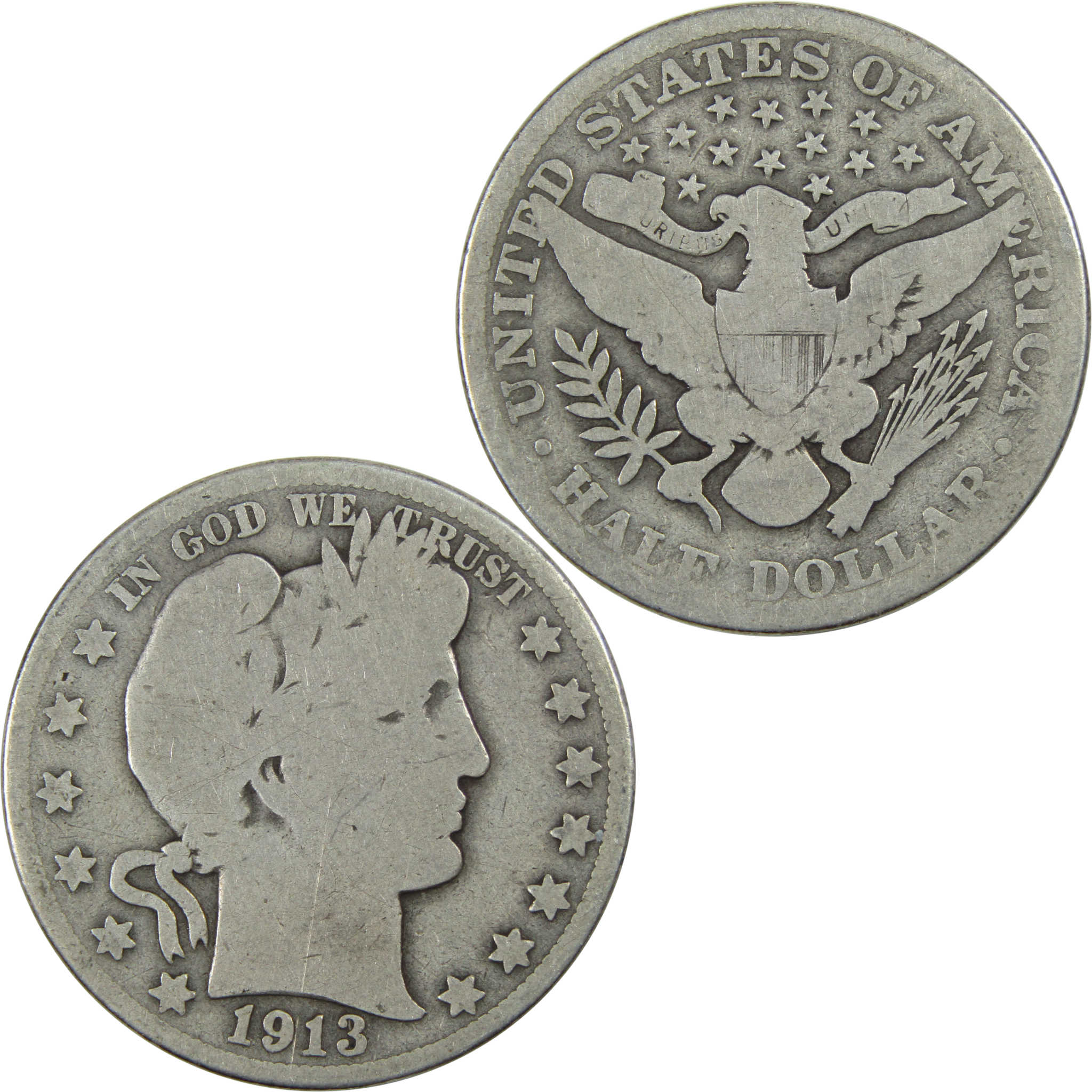 1913 Barber Half Dollar G Good Silver 50c Coin SKU:I13318