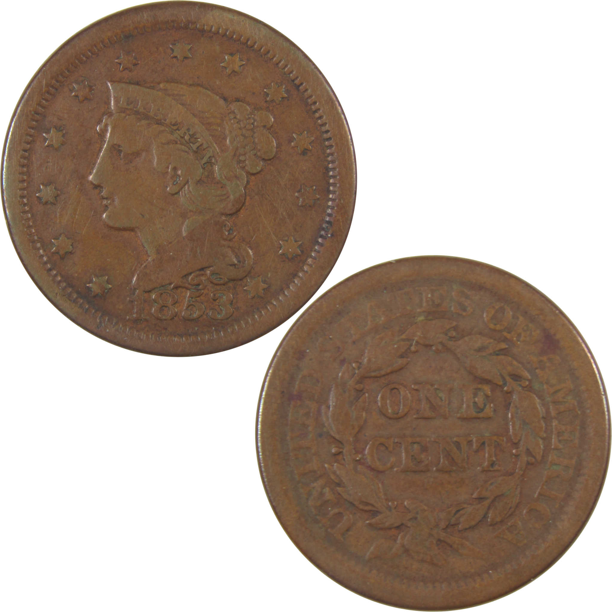 1853 Braided Hair Large Cent VF Very Fine Copper Penny SKU:CPC0943