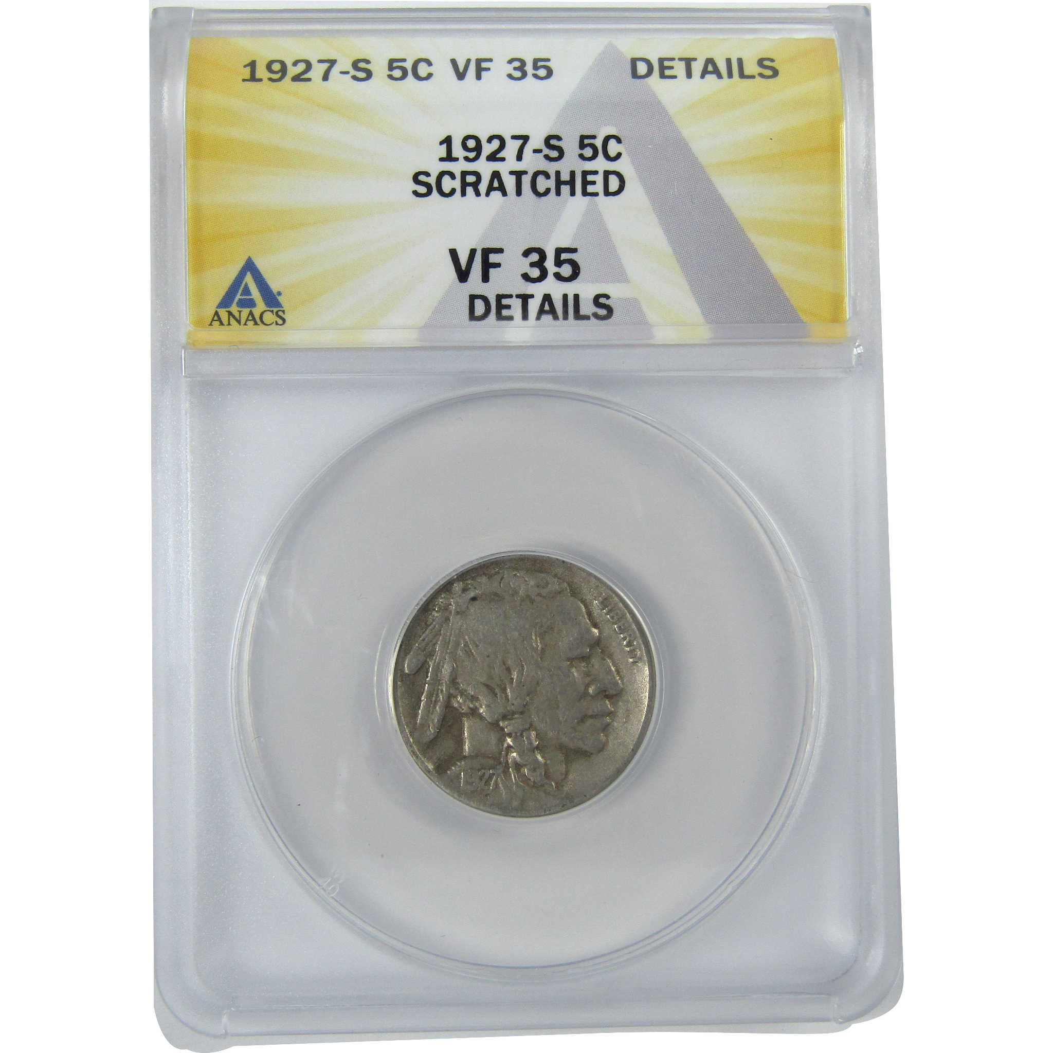 1927 S Indian Head Buffalo Nickel VF 35 Details ANACS 5c SKU:I16107