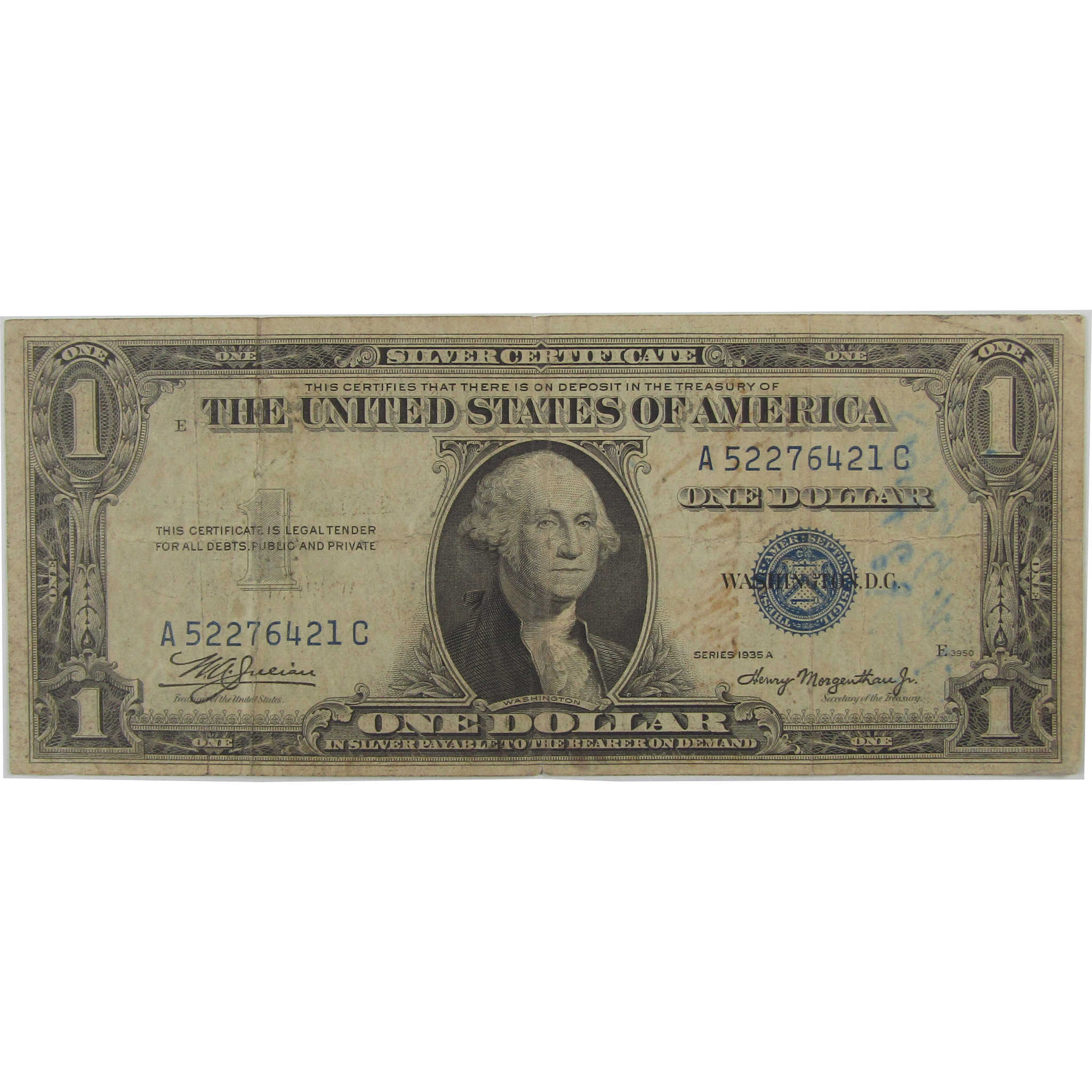 1935 A $1 Small Size Silver Certificate Note Circulated Short Snorter