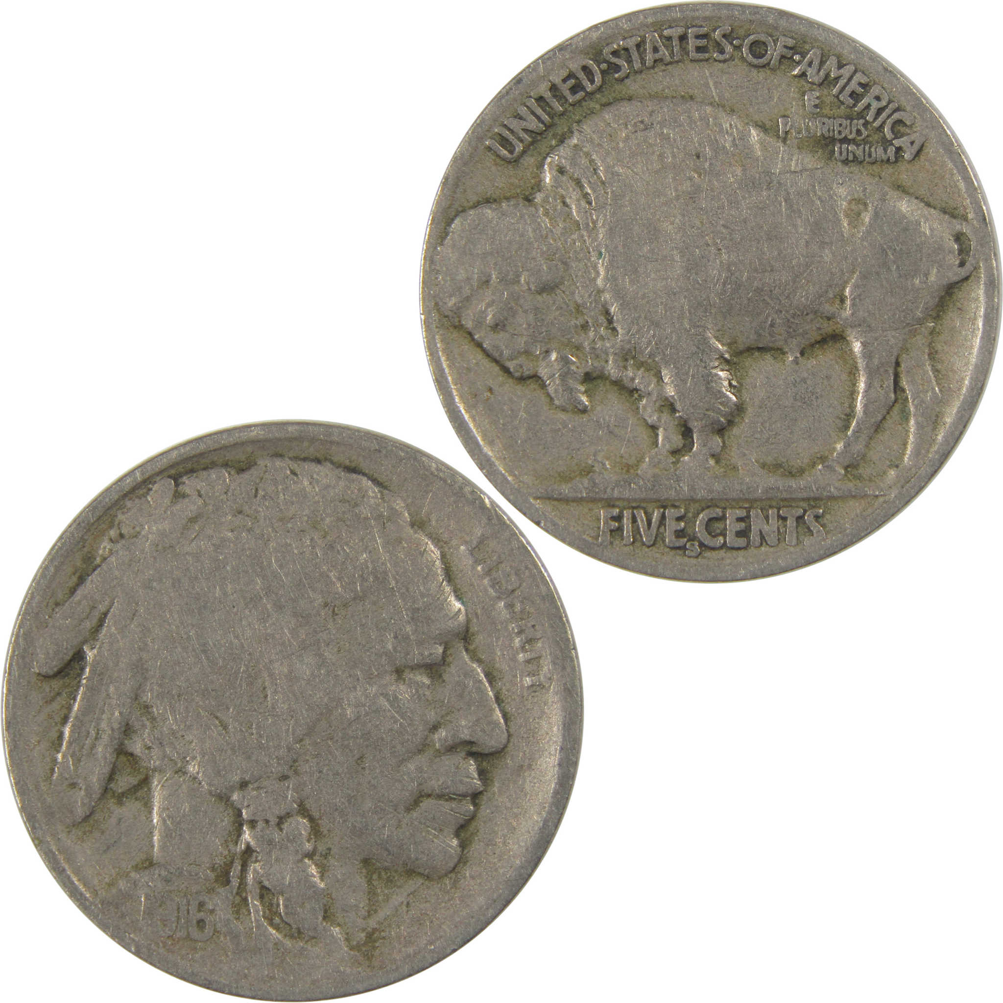 1916 S Indian Head Buffalo Nickel F Fine 5c Coin SKU:I23434