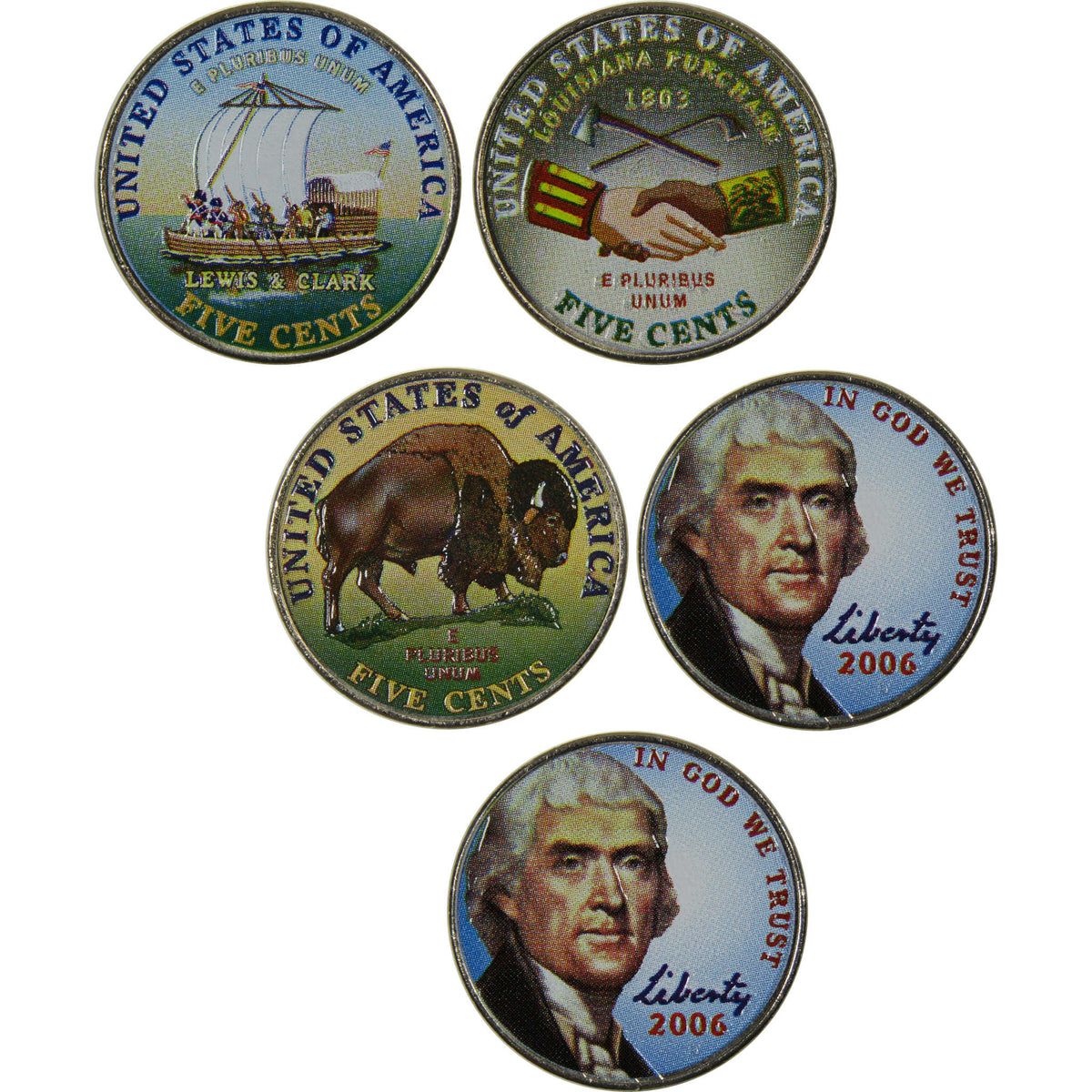 2004-2006 Colorized Jefferson Nickel 5 Coin Set Collectible