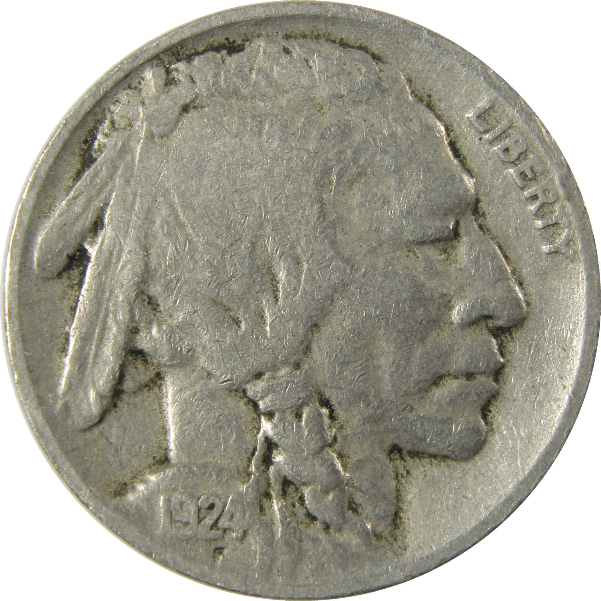 1924 D Indian Head Buffalo Nickel F Fine 5c Coin SKU:I28131