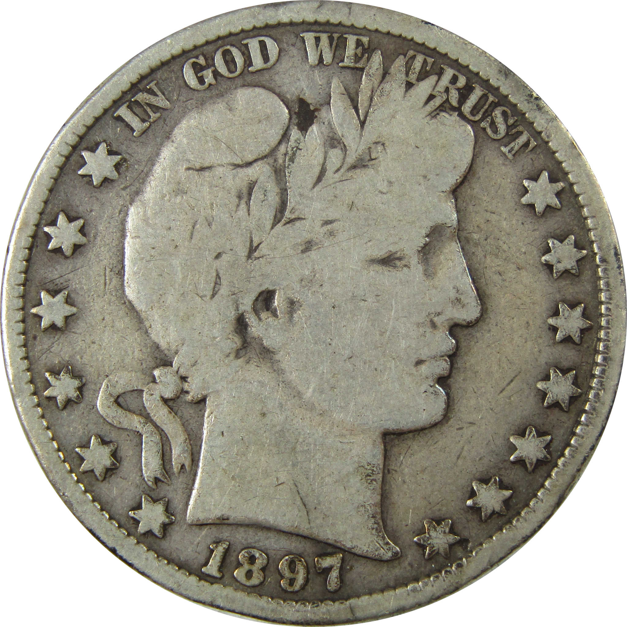 1897 Barber Silver Half Dollar VG Very Good 50c Coin SKU:I25964