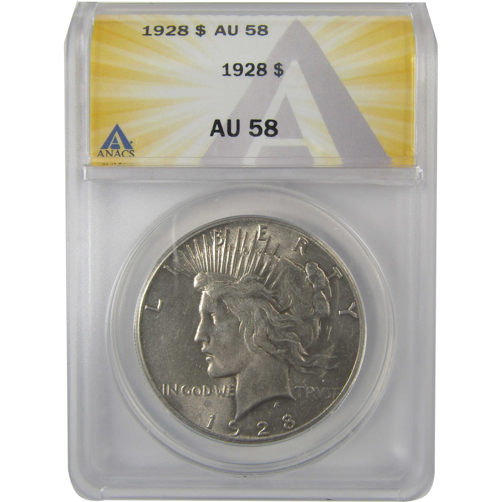 1928 Peace Dollar AU 58 ANACS Silver $1 Coin SKU:I20891