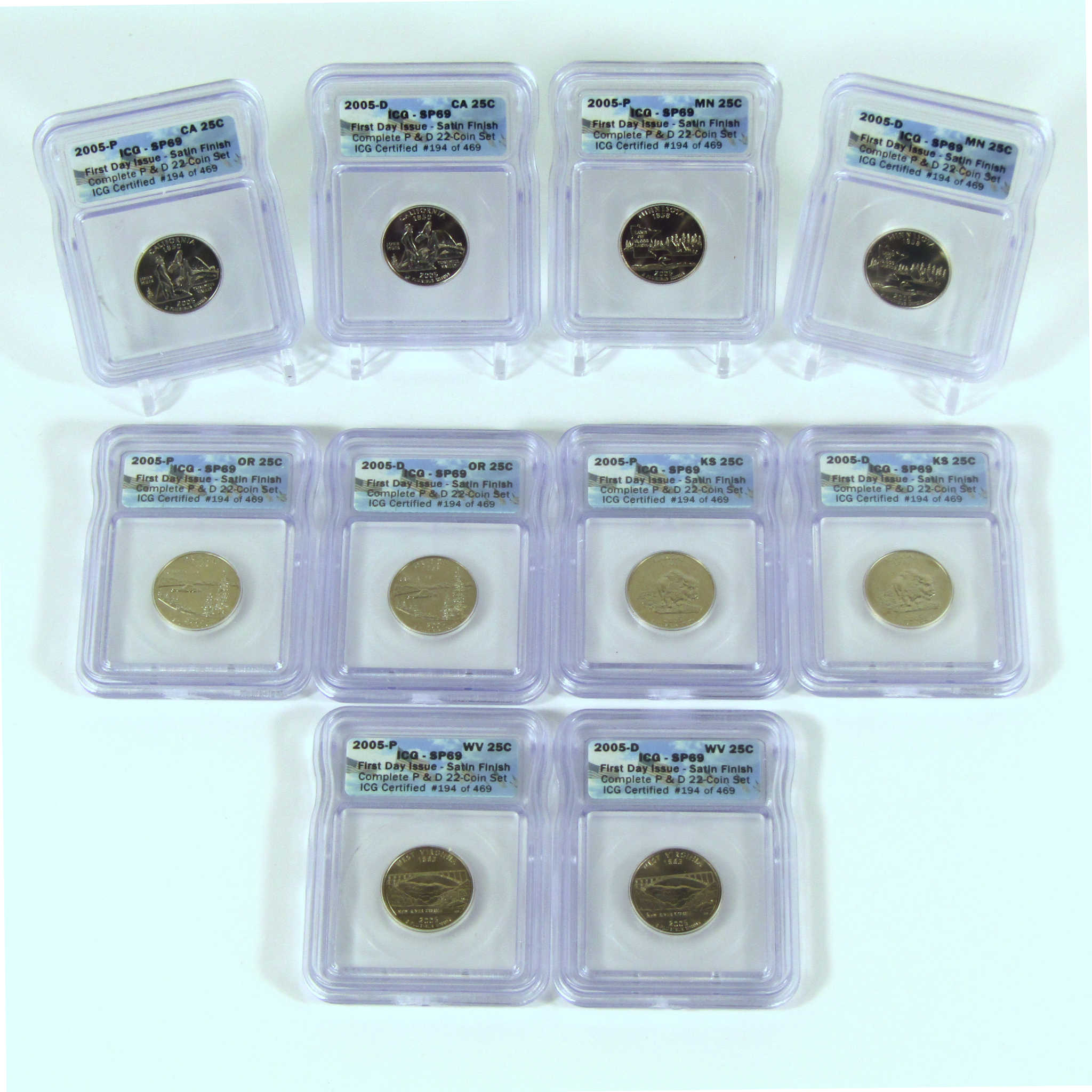 2005 P&D State Quarter 10 Coin Set SP 69 ICG First Day SKU:CPC7633