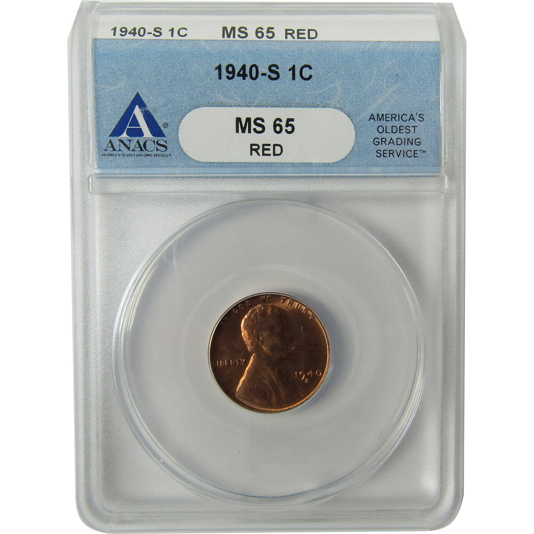 1940 S Lincoln Wheat Cent MS 65 RD ANACS Penny 1c Coin SKU:I28433