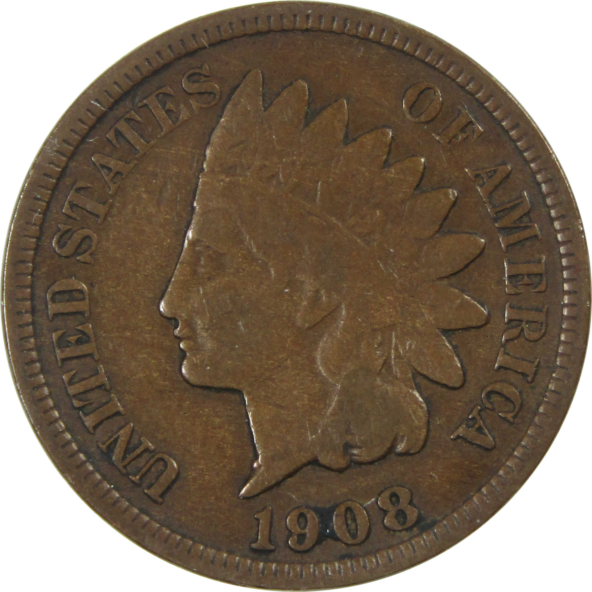 1908 S Indian Head Cent F Fine Penny 1c Coin SKU:I13666