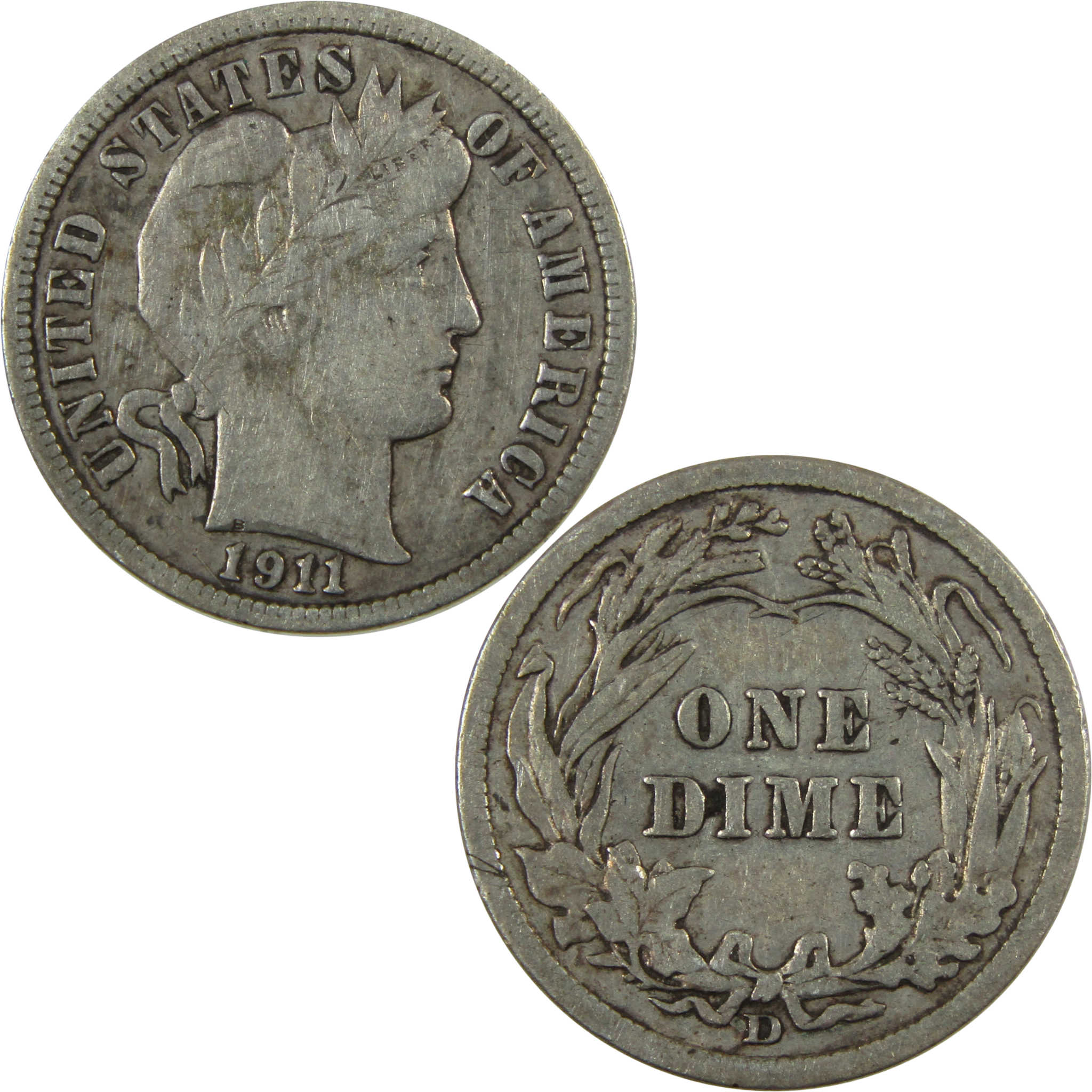 1911 D Barber Silver Dime VF Very Fine 10c Coin Collectible SKU:CP1335