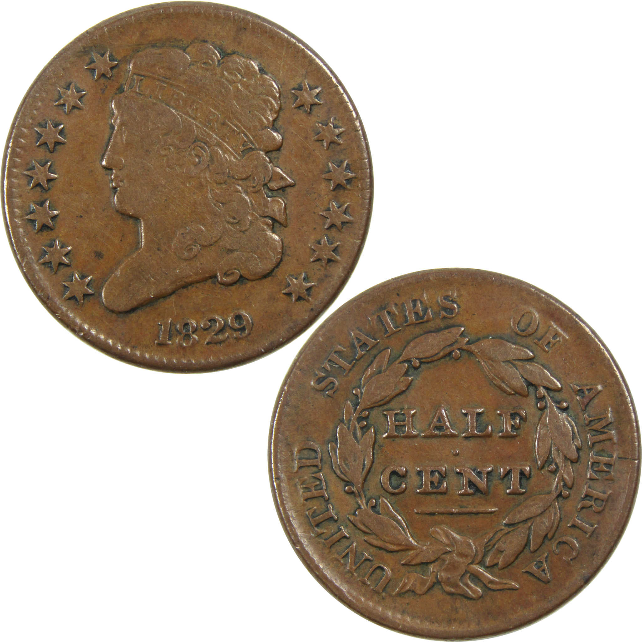 1829 Classic Head Half Cent VF Very Fine Copper Penny SKU:I13265