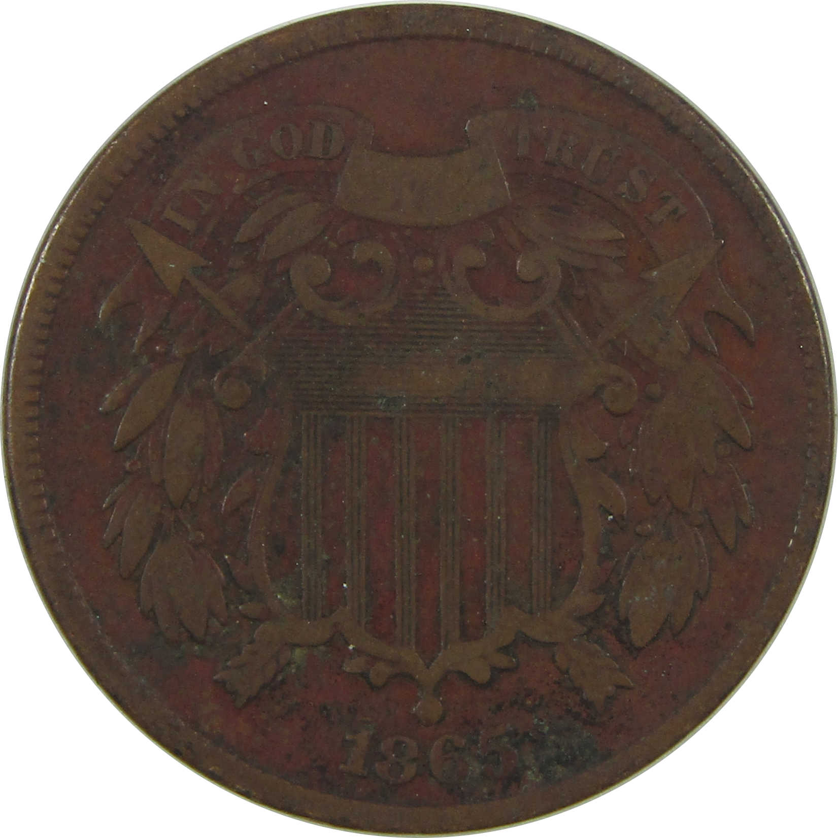 1865 Two Cent Piece F Fine 2c Coin SKU:CPC0747