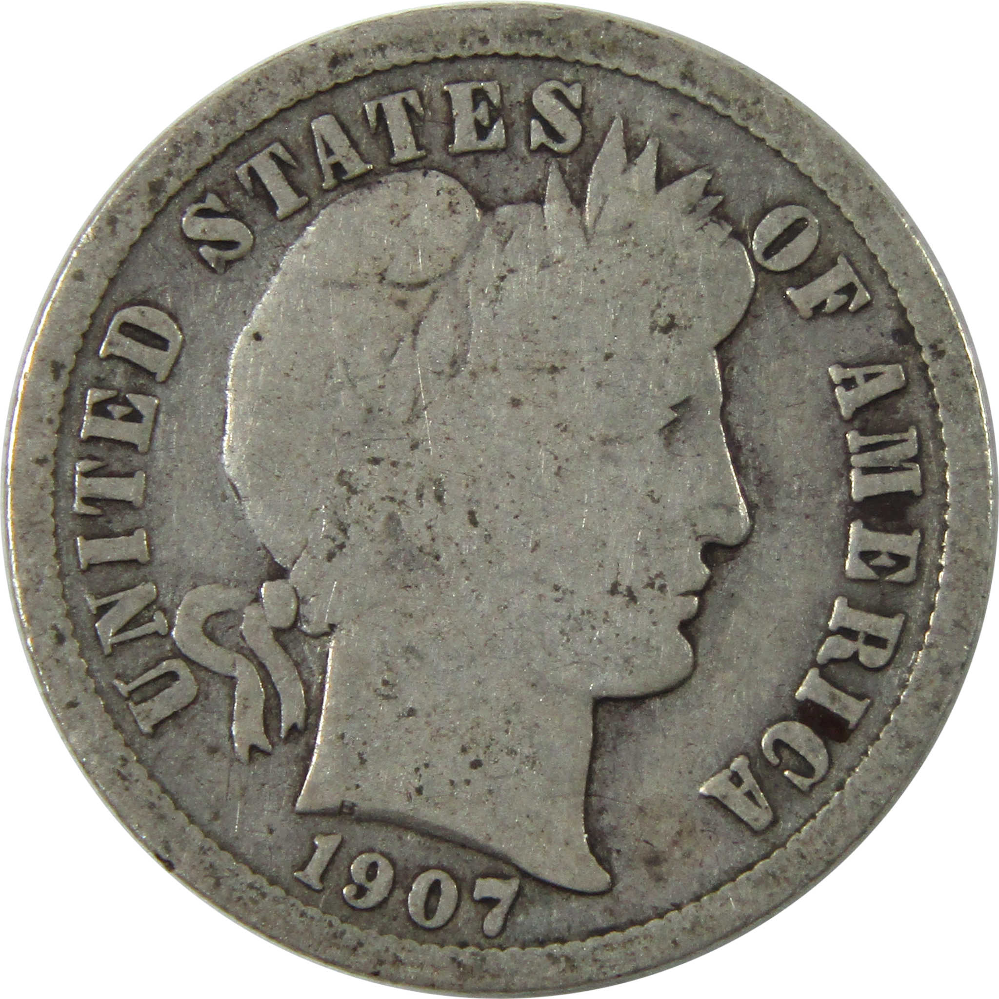 1907 D Barber Dime G Good Silver 10c Coin SKU:I14152