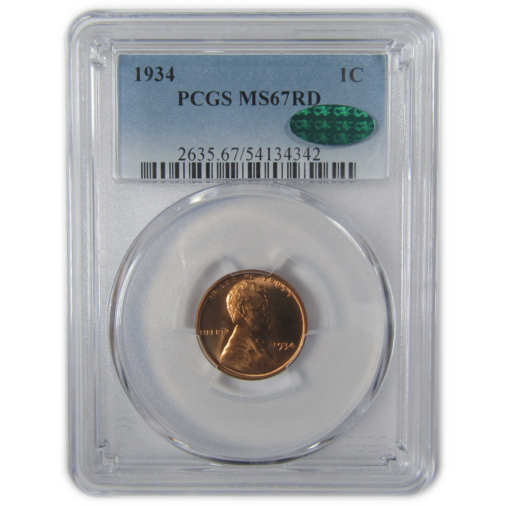 1934 Lincoln Wheat Cent MS 67 RD PCGS CAC Uncirculated SKU:I23347