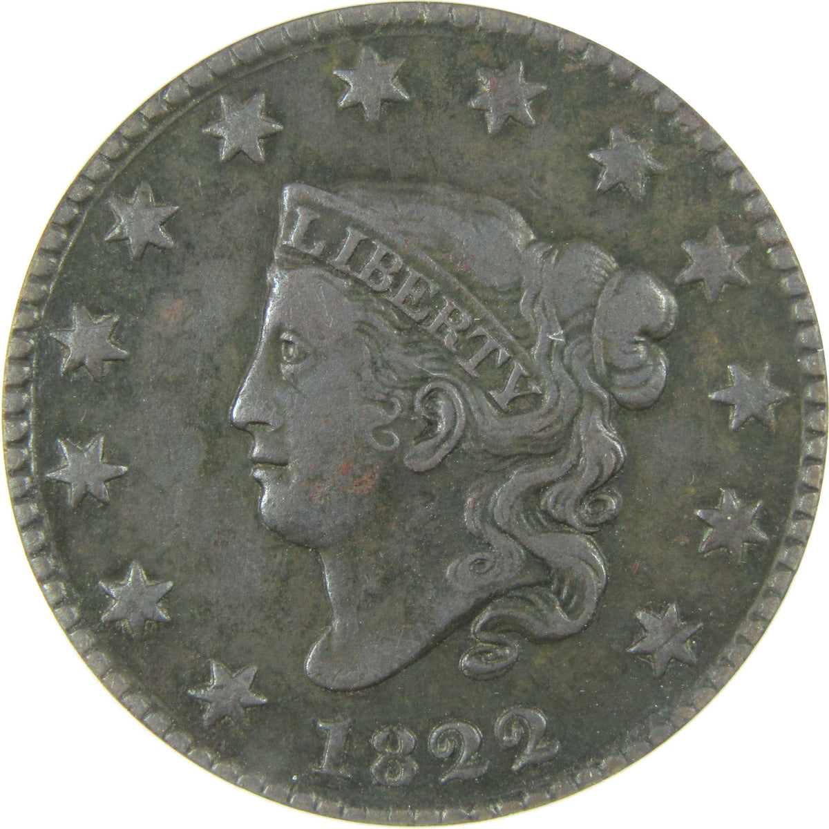 1822 Coronet Head Copper Large Cent VF 35 Details ANACS SKU:I28561