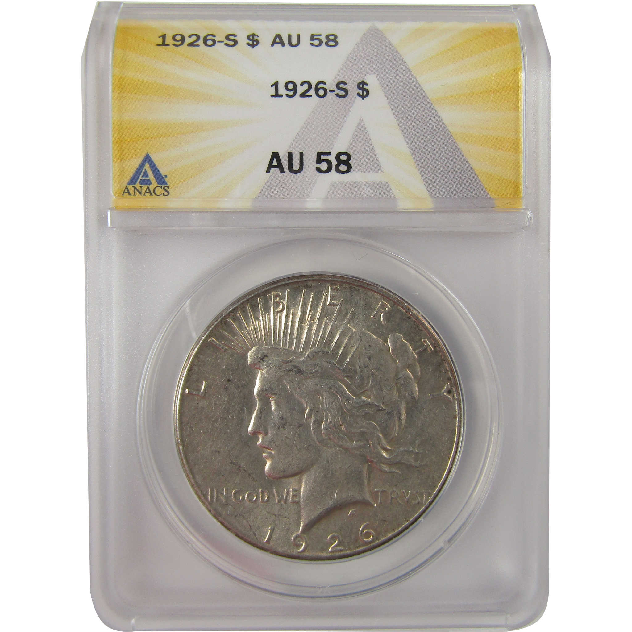 1926 S Peace Dollar AU 58 ANACS Silver $1 Coin SKU:I20916