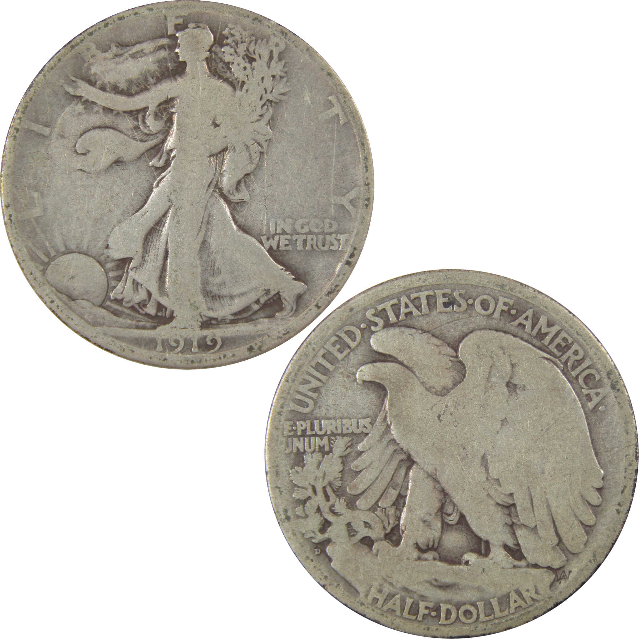1919 D Liberty Walking Silver 50c VG Very Good Details SKU:I24130