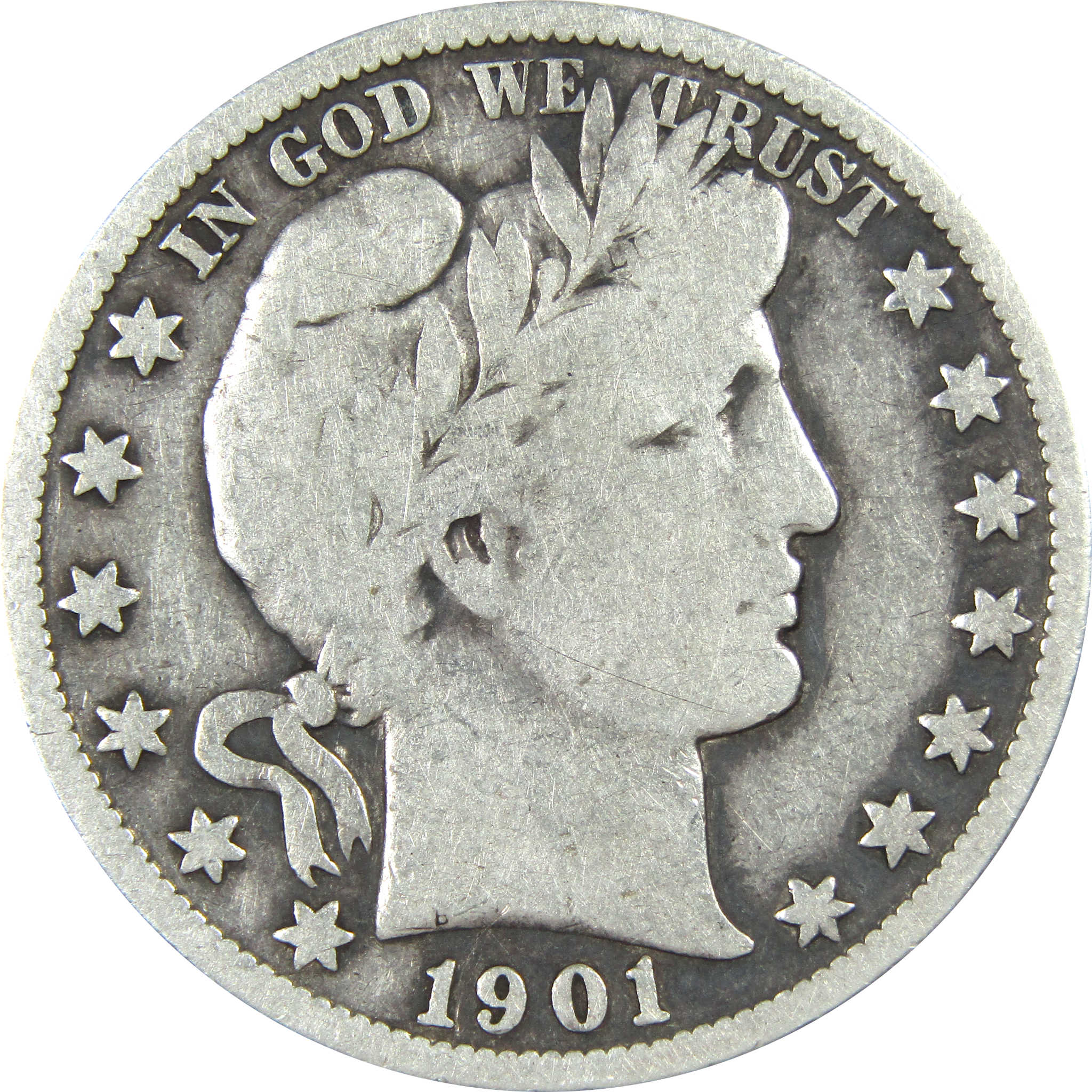 1901 S Barber Half Dollar VG Very Good Silver 50c Coin SKU:I14240