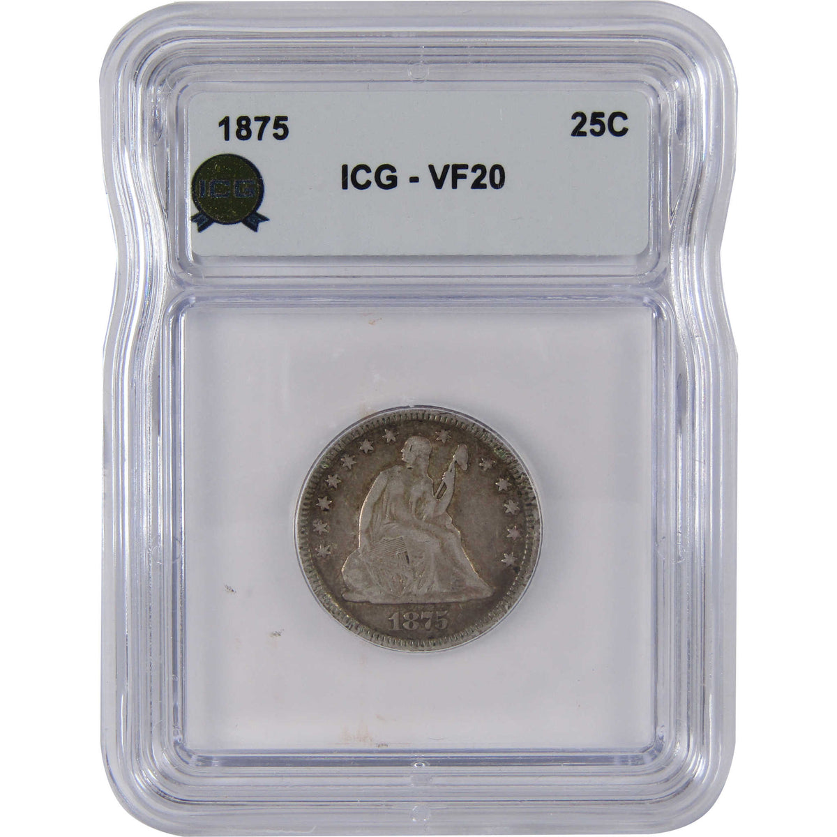 1875 Seated Liberty Silver Quarter VF 20 ICG 25c Coin SKU:I29146