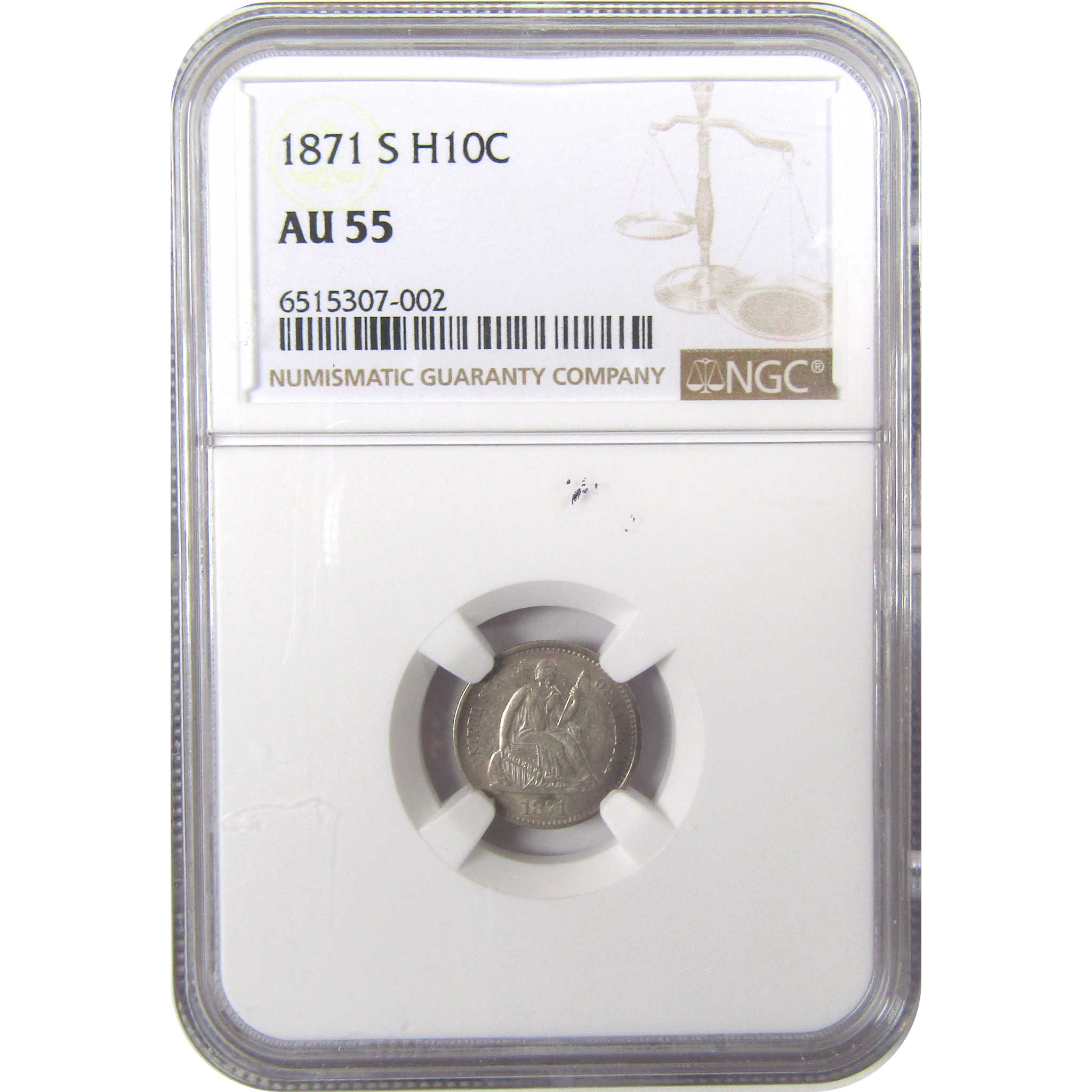 1871 S Seated Liberty Silver Half Dime AU 55 NGC 5c Coin SKU:I23931