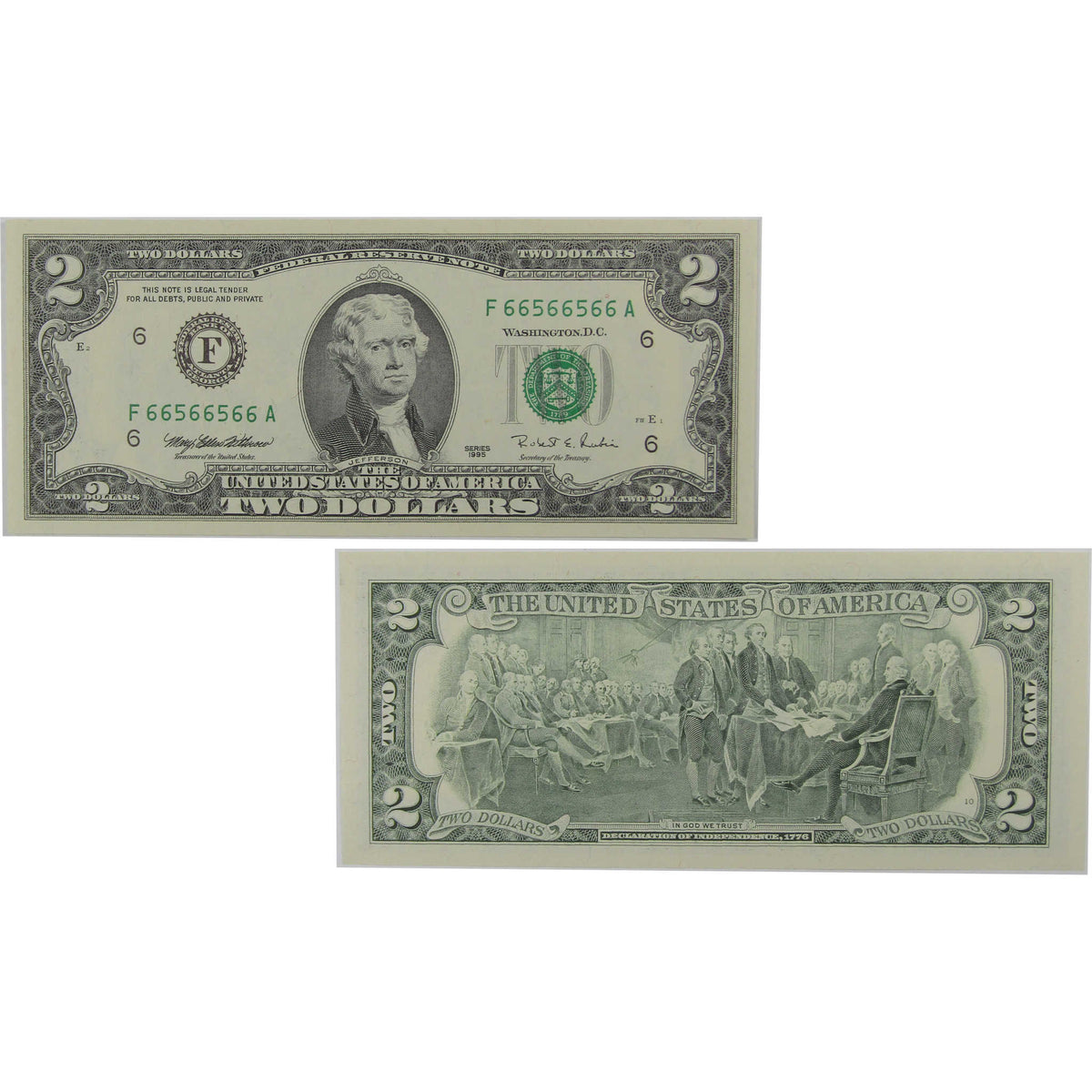1995 $2 Federal Reserve Binary Radar Note Choice Crisp Uncirculated