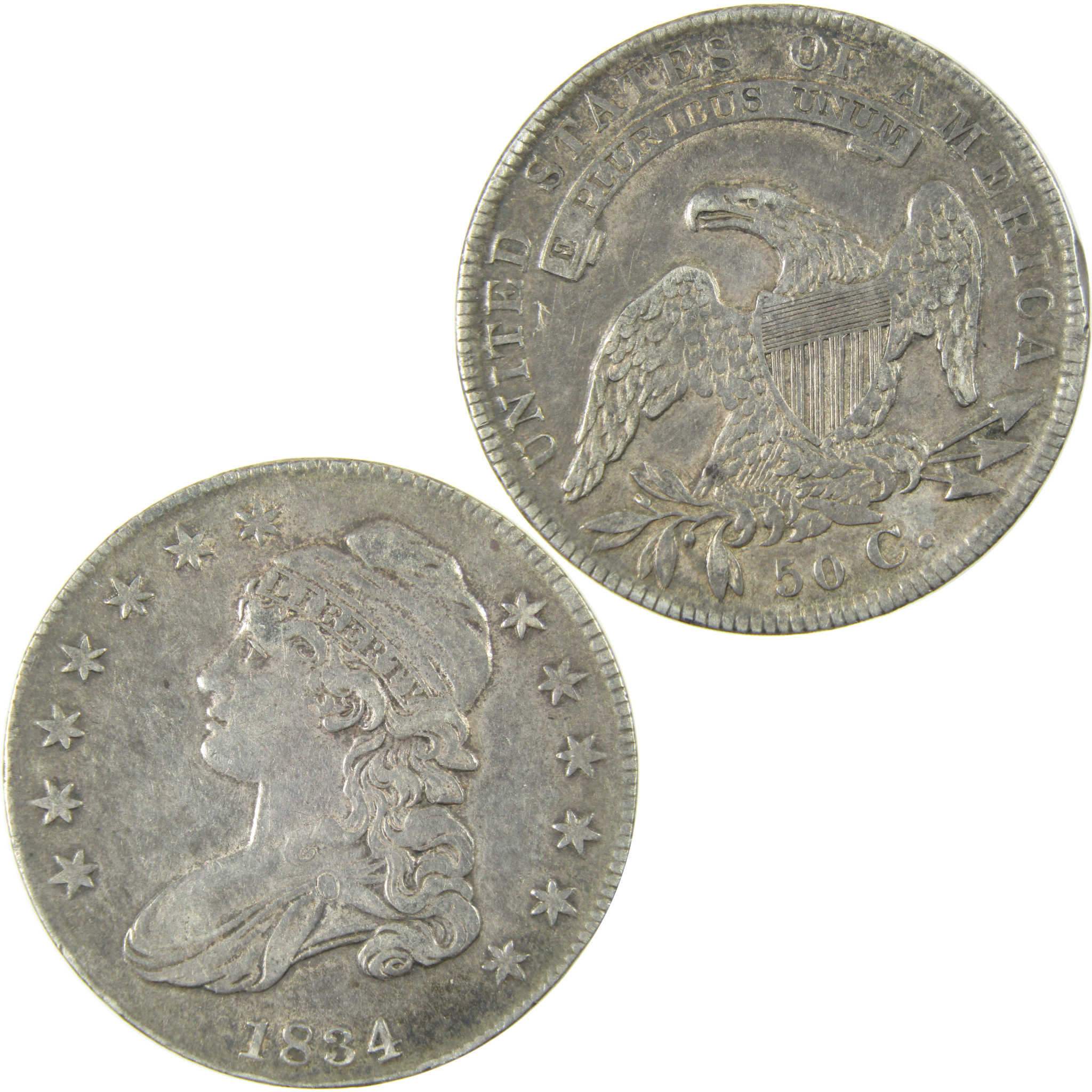 1834 Small Date Stars and Letters Capped Bust Silver 50c VF Very Fine