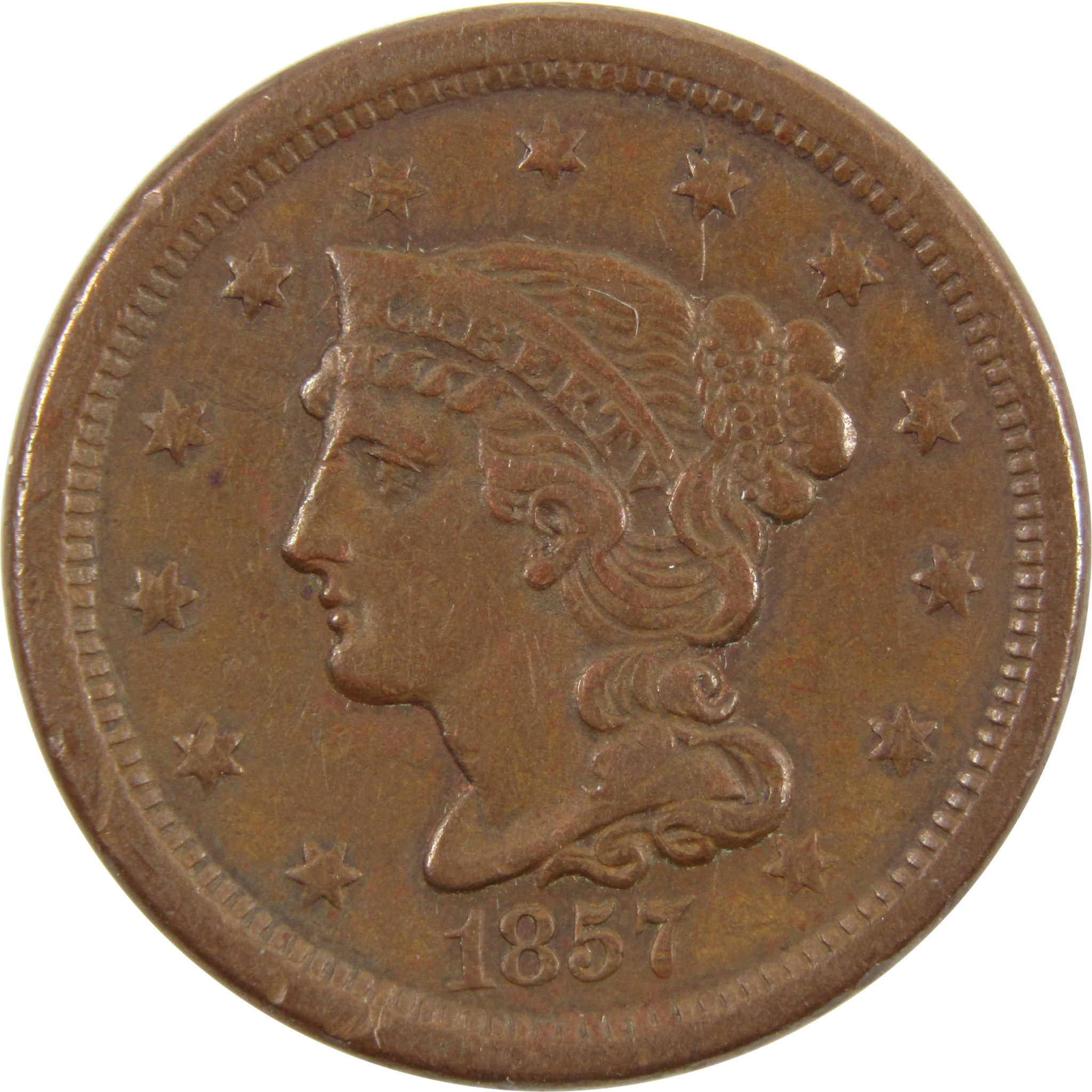 1857 Large Date Braided Hair Large Cent XF Extremely Fine SKU:I11224