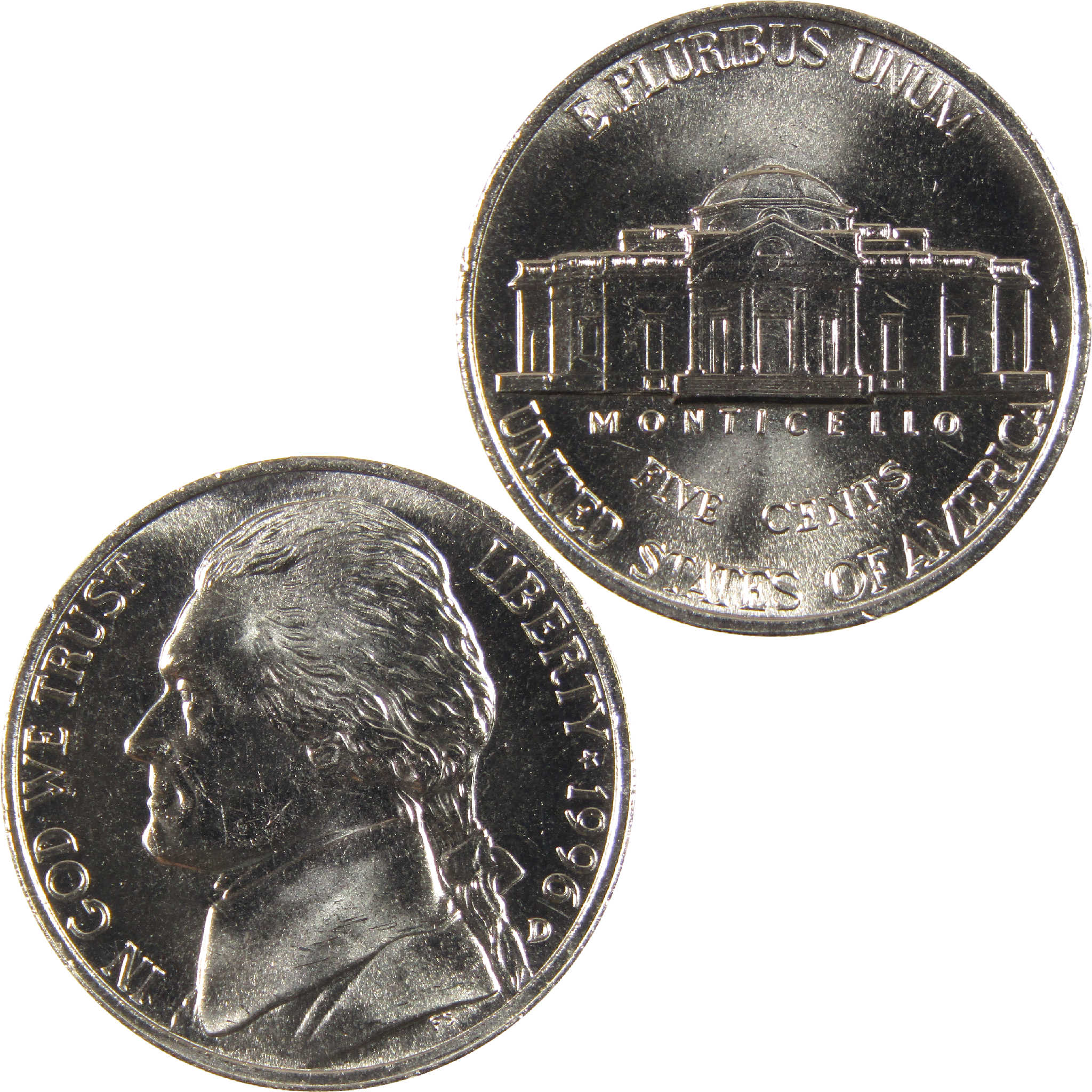 1996 D Jefferson Nickel Uncirculated 5c Coin