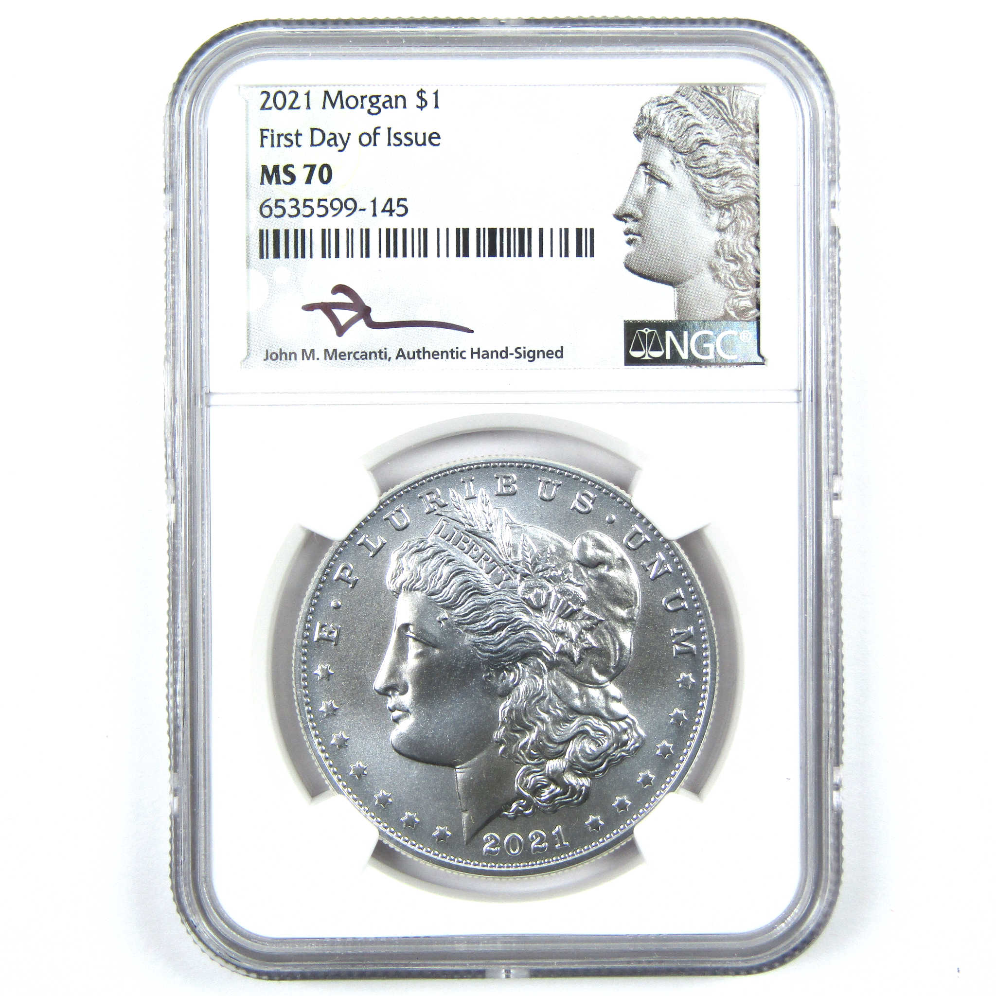 2021 Morgan Dollar MS 70 NGC .999 Silver Signed Mercanti SKU:CPC6402 - Morgan coin - Morgan silver dollar - Morgan silver dollar for sale - Profile Coins &amp; Collectibles