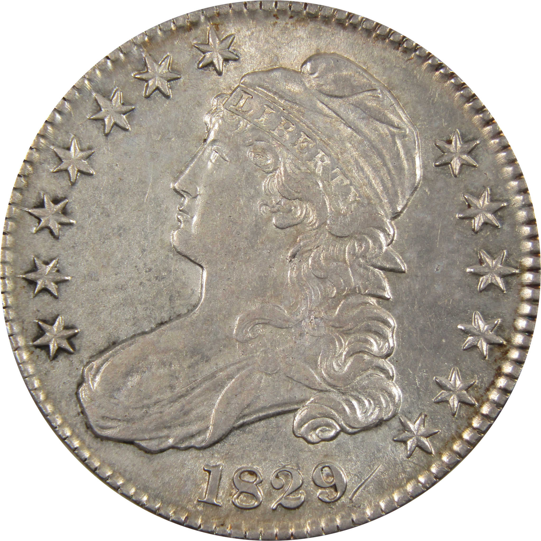 1829 Small Letters Capped Bust Half Dollar AU 89.24% Silver SKU:I7775