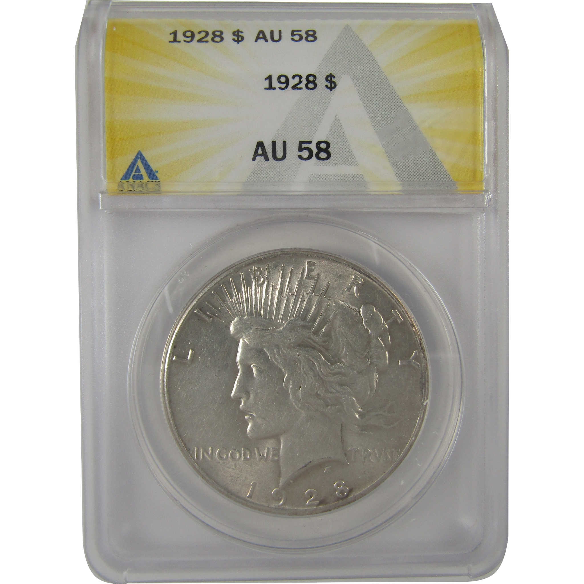 1928 Peace Dollar AU 58 ANACS Silver $1 Coin SKU:I23064
