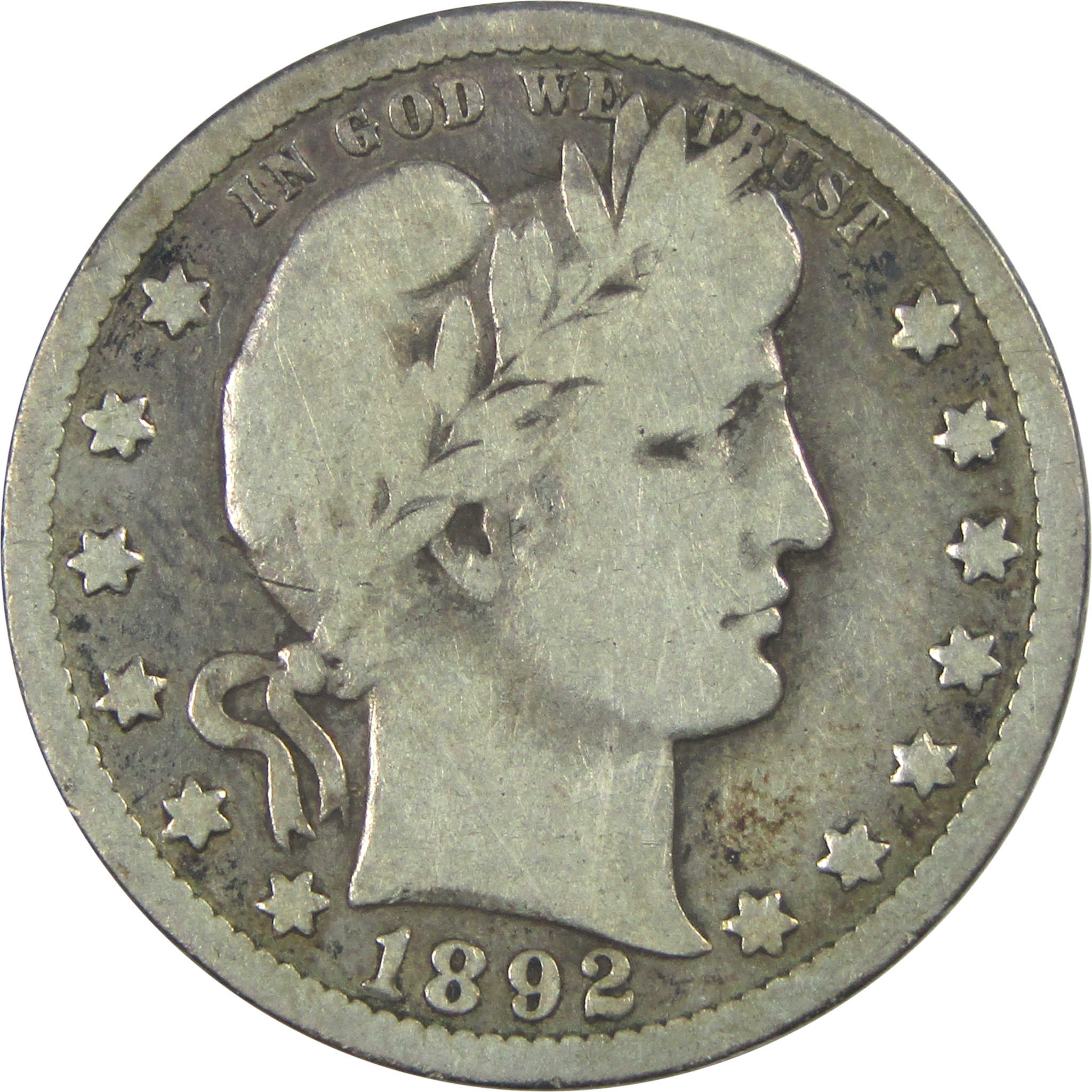 1892 O Barber Quarter VG Very Good Silver 25c Coin SKU:I15326