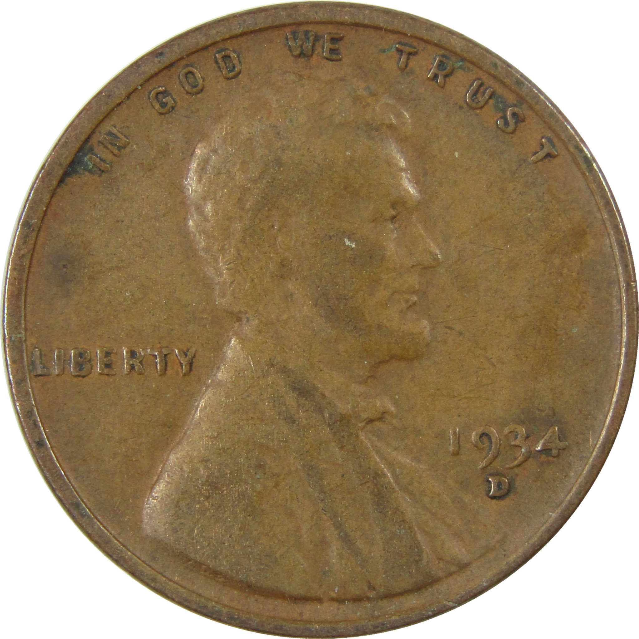 1934 D Lincoln Wheat Cent F Fine Penny 1c Coin Collectible SKU:I26792