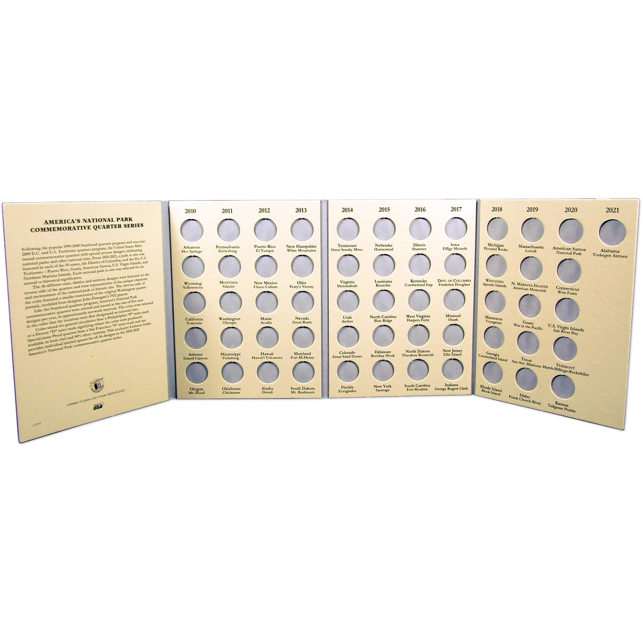 2010-2021 National Park Quarter 56 Coin Set BU Uncirculated Clad 25c with Folder