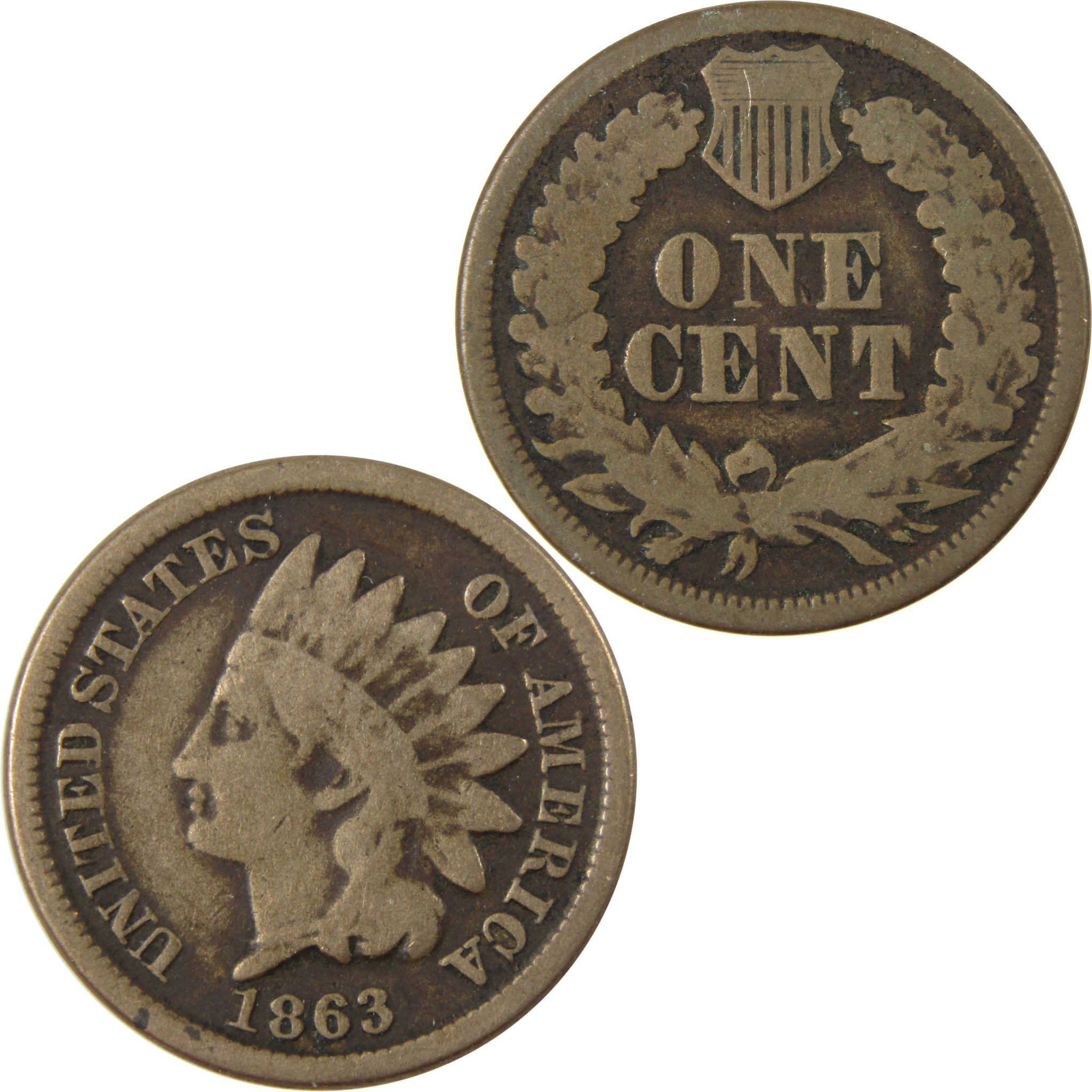 1863 Indian Head Cent G Good Details Penny 1c Coin SKU:CP1248