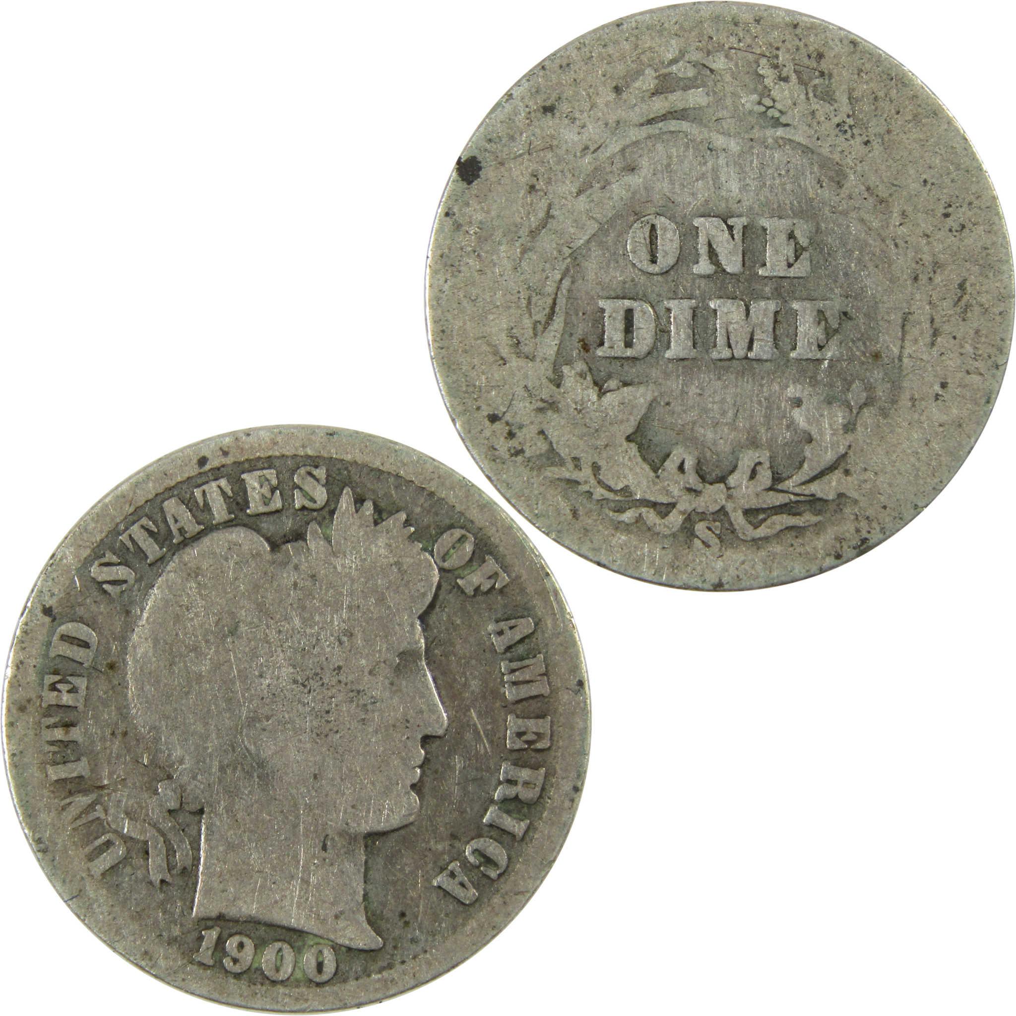 1900 S Barber Silver Dime AG About Good 10c Coin Collectible SKU:CP705