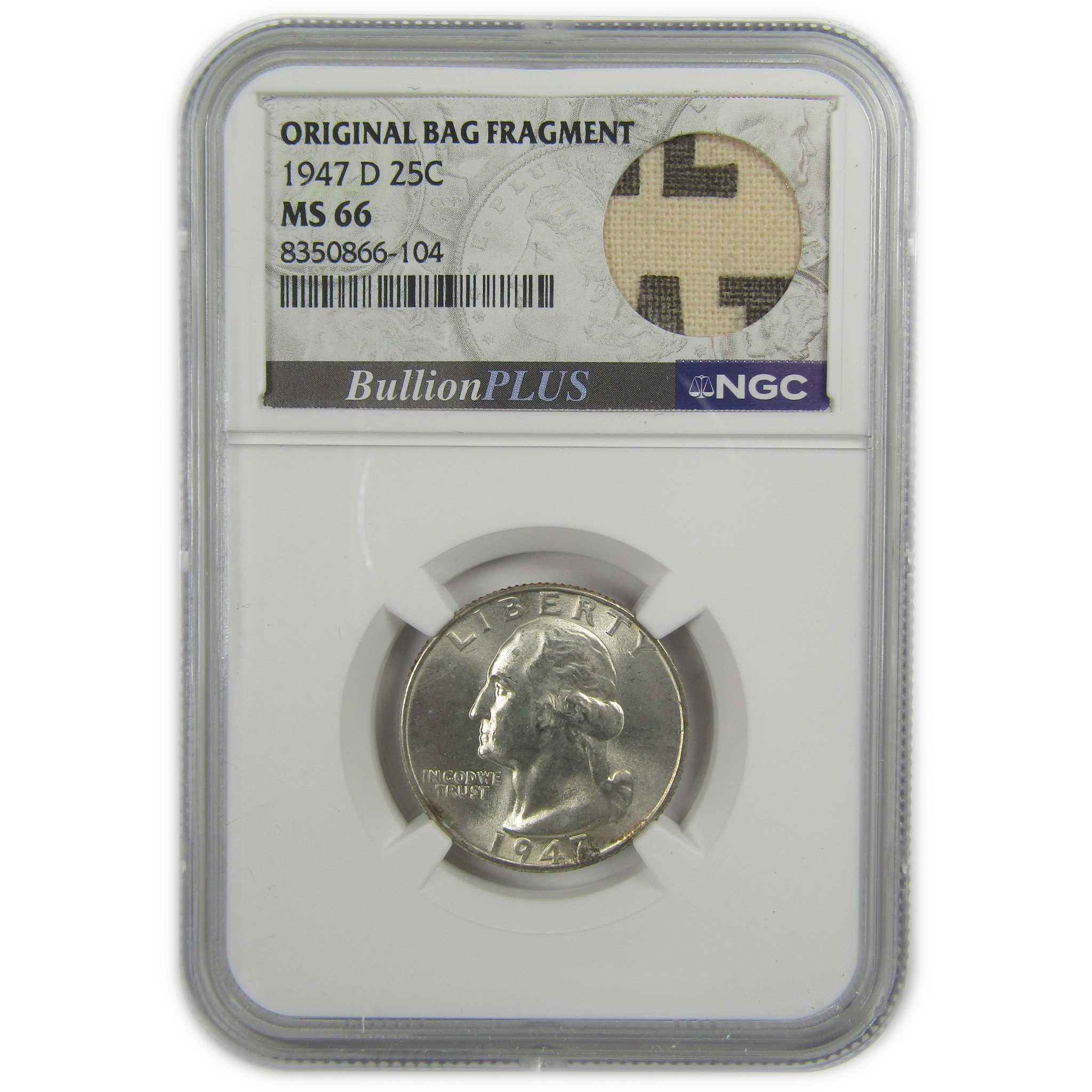 1947 D Washington Quarter MS 66 NGC Silver Bag Fragment SKU:I20514