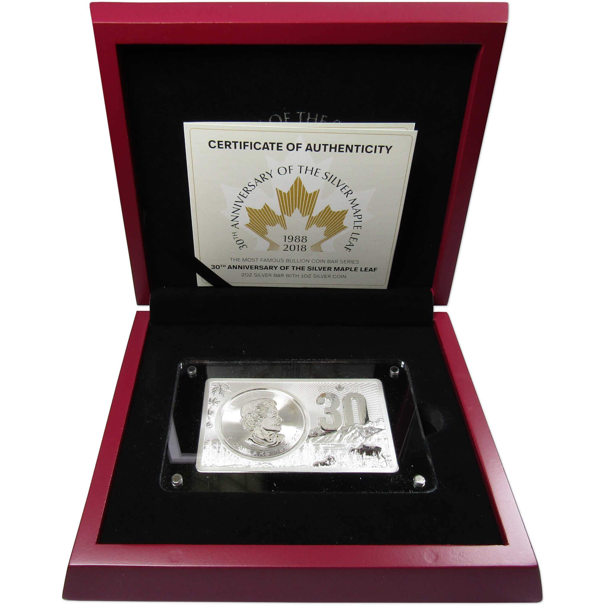 2018 Canadian Maple Leaf 30th Anniversary 3 oz Silver Coin & Bar Set