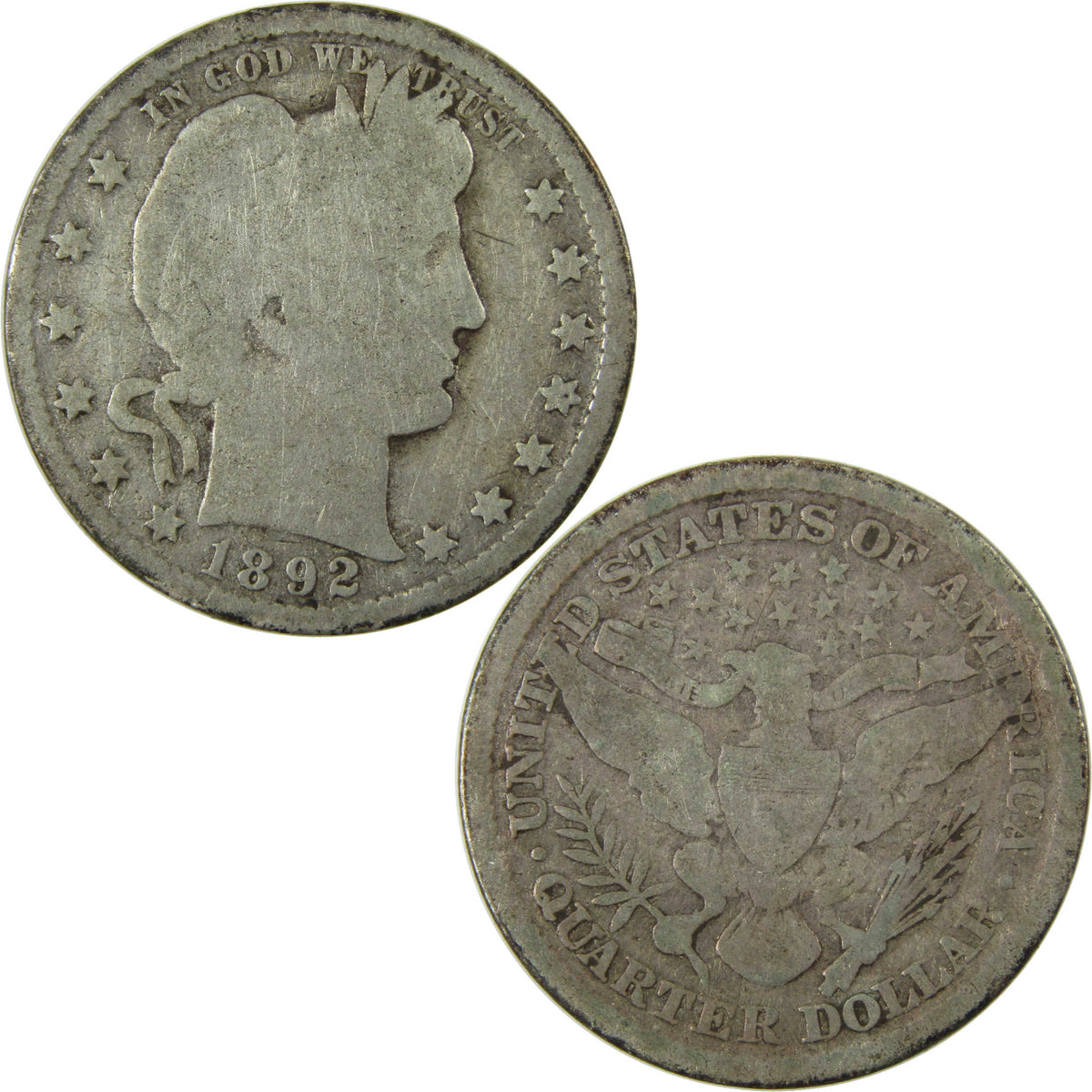 1892 Barber Silver Quarter G Good Details 25c Coin SKU:I28548