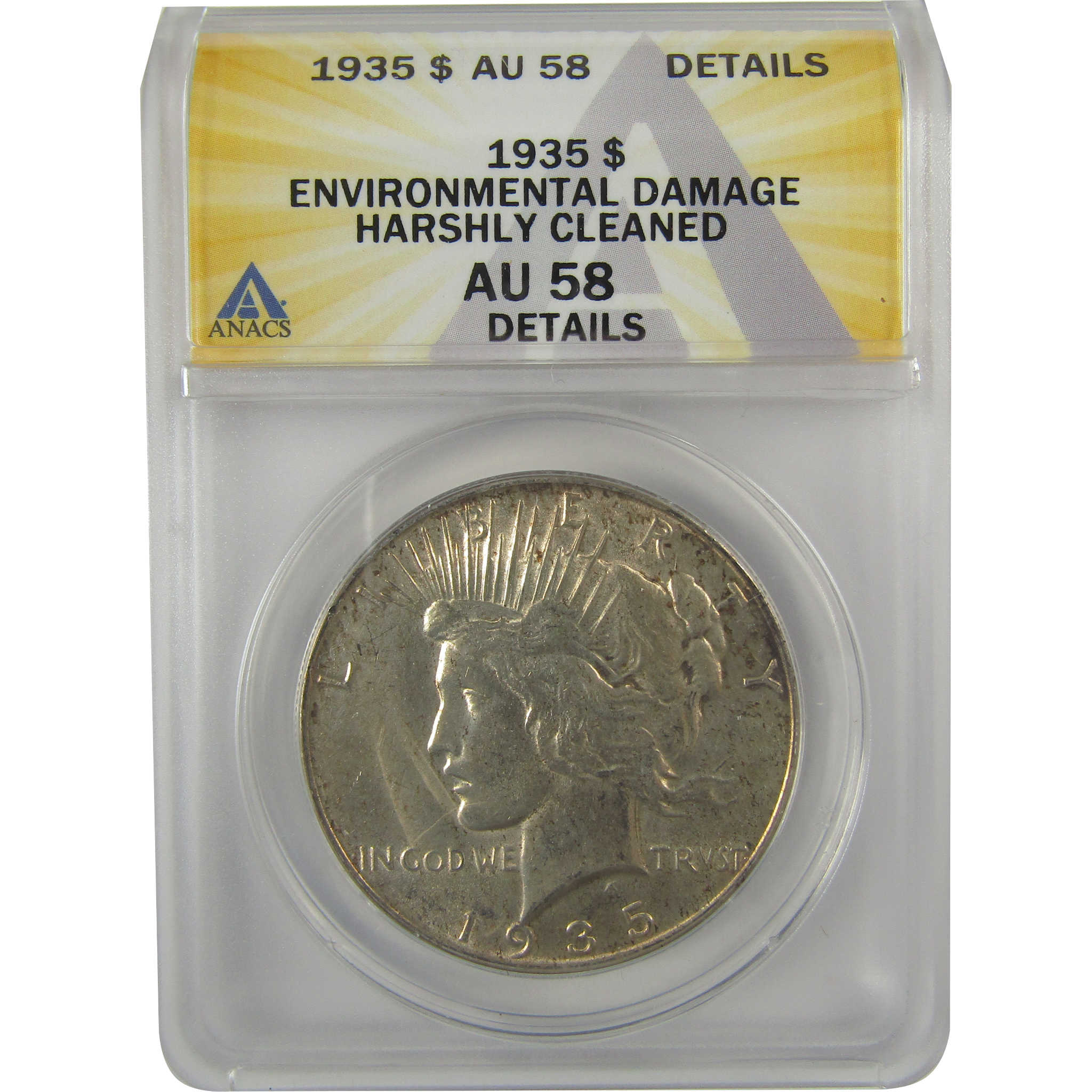 1935 Peace Dollar AU 58 Details ANACS Silver $1 Coin SKU:I21619