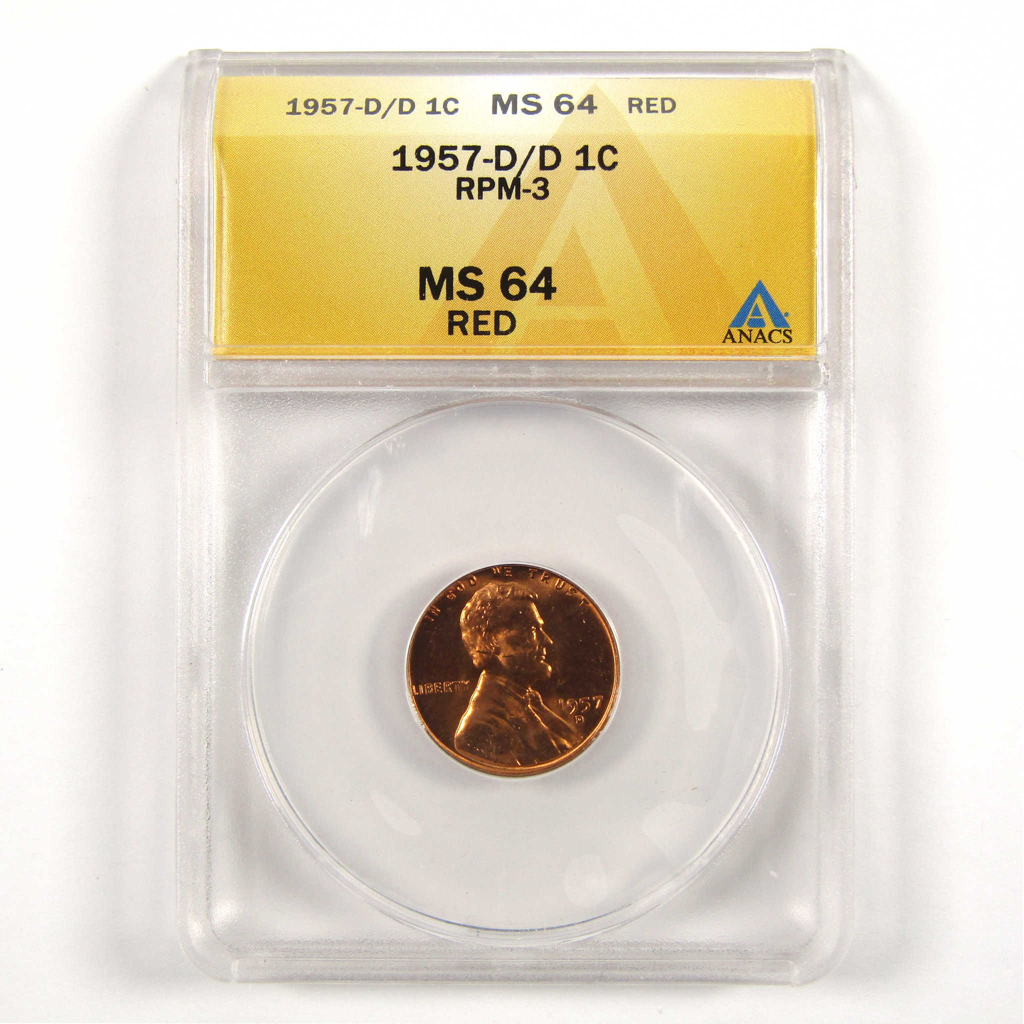 1957 D/D RPM Lincoln Wheat Cent MS 64 RD ANACS Penny SKU:CPC5647