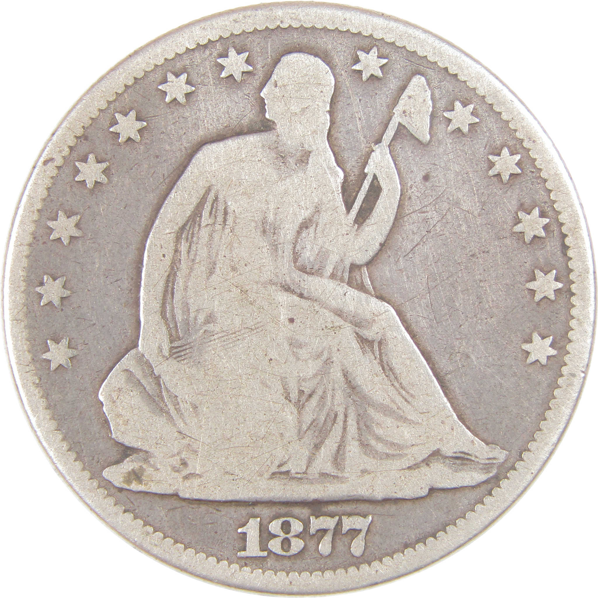 1877 Seated Liberty Half Dollar G Good Silver 50c Coin SKU:I17129