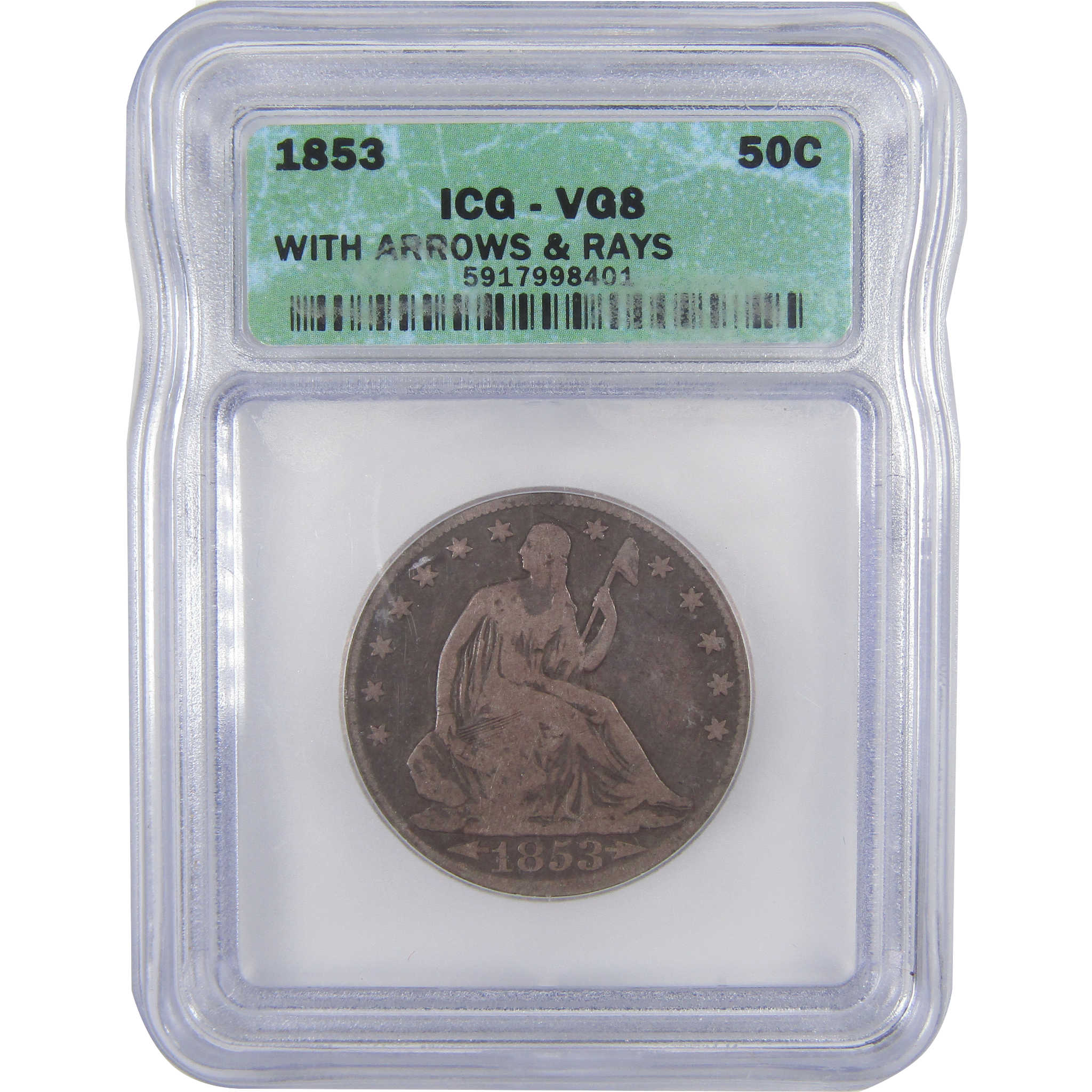 1853 Seated Liberty Half Dollar VG 8 ICG Silver 50c Coin SKU:I16828