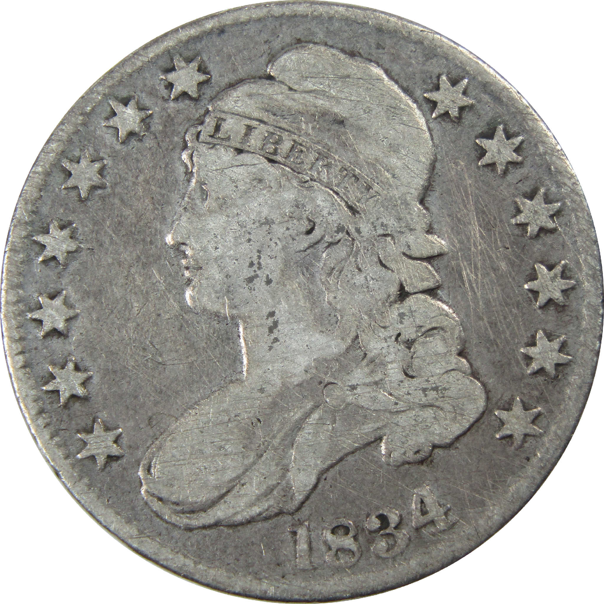 1834 Large Date & Letters Capped Bust Half Dollar AG Silver SKU:I11769