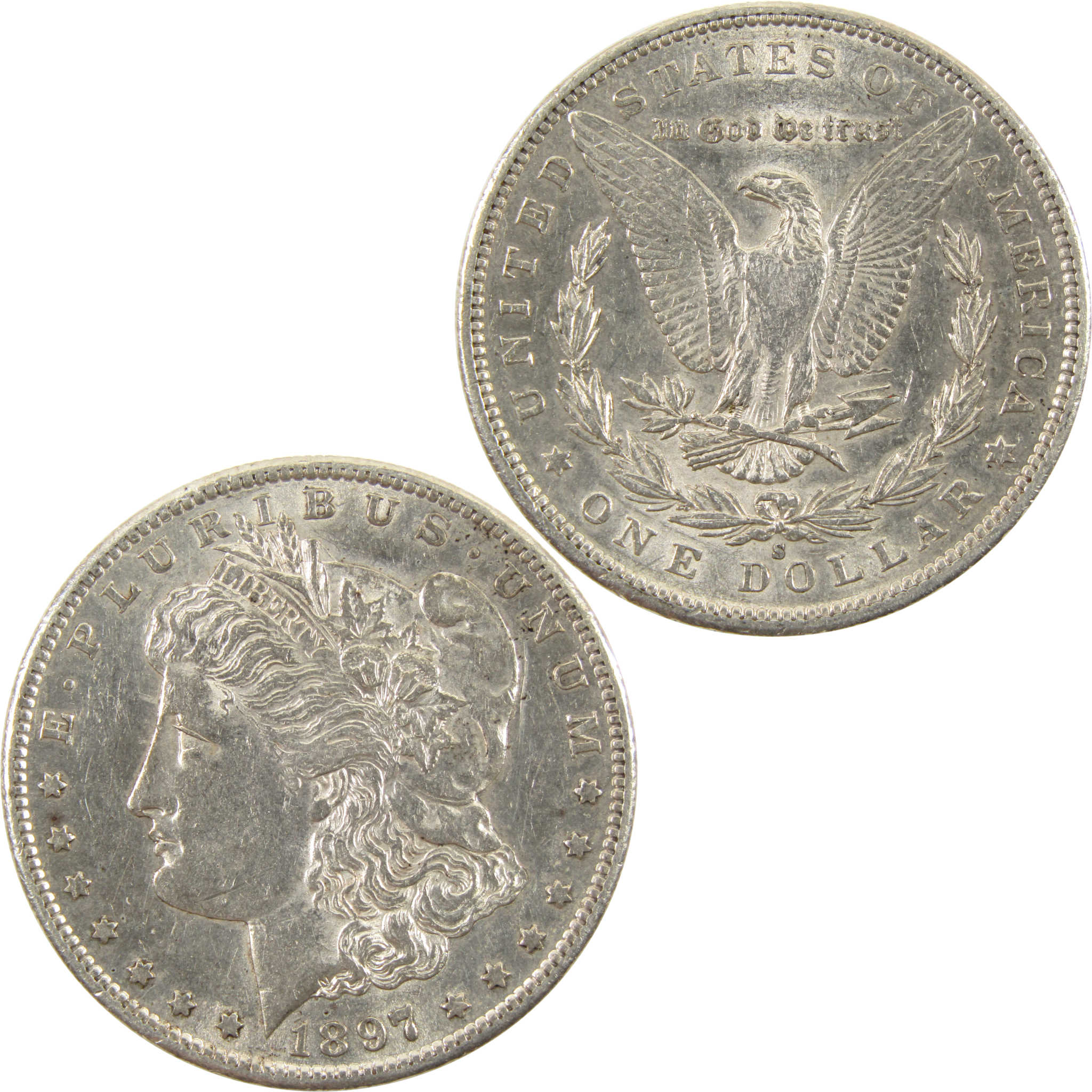 1897 S Morgan Dollar AU About Uncirculated 90% Silver $1 SKU:I10701 - Morgan coin - Morgan silver dollar - Morgan silver dollar for sale - Profile Coins &amp; Collectibles