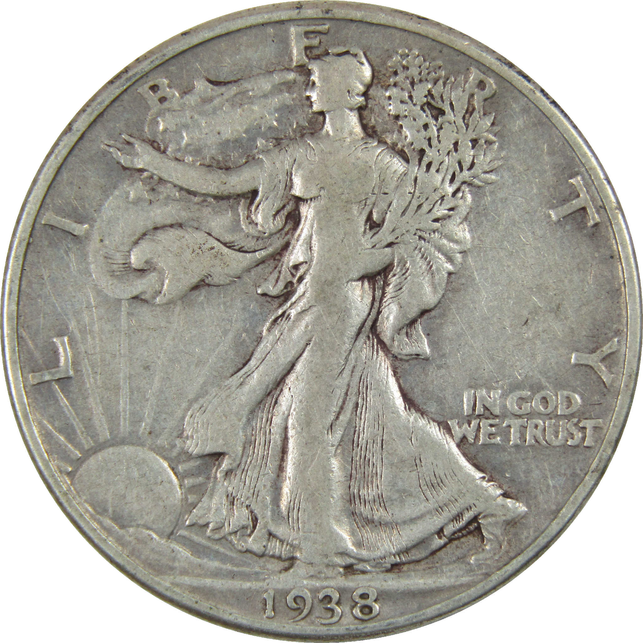 1938 D Liberty Walking Half Dollar VF Very Fine Silver 50c SKU:I12354