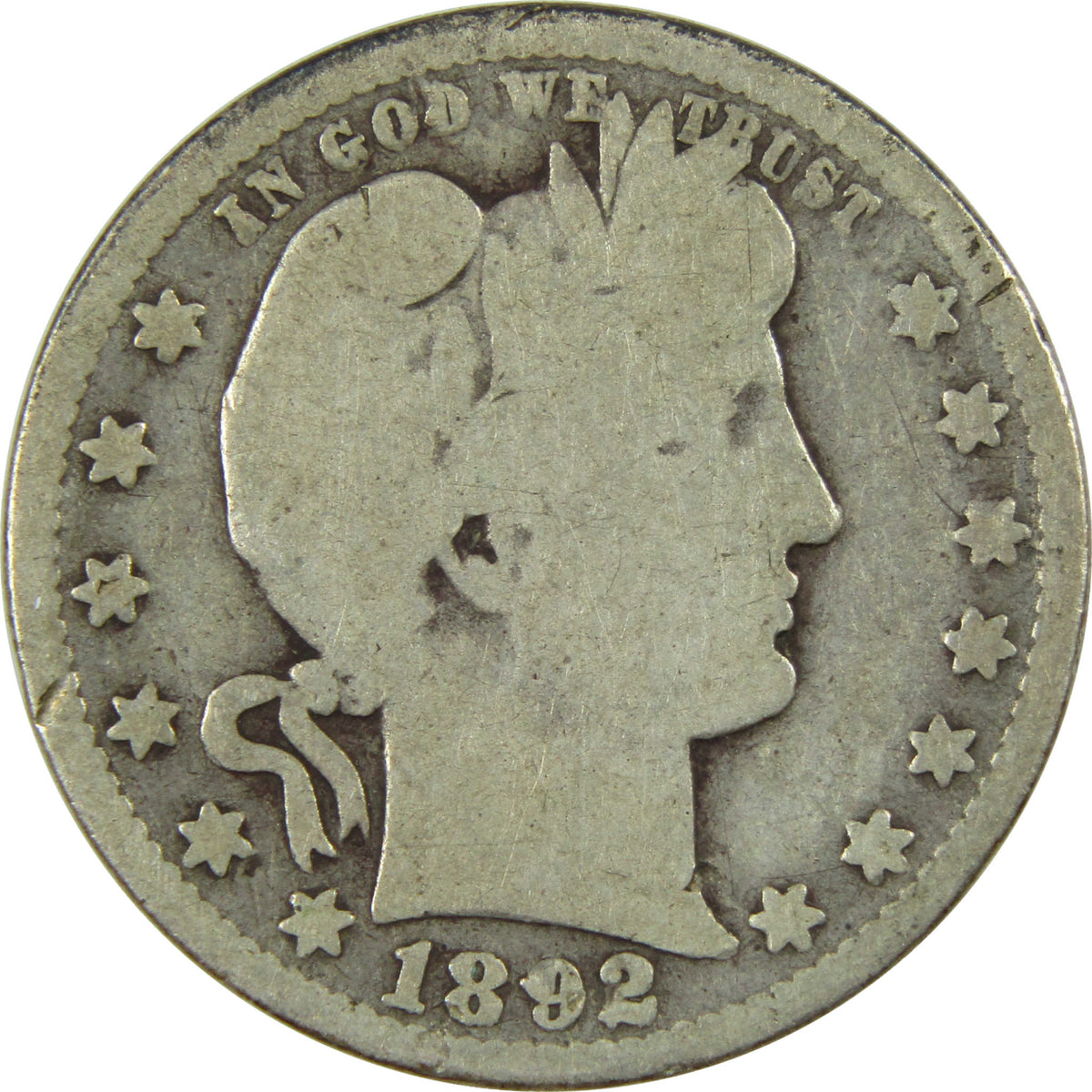 1892 O Barber Silver Quarter G Good 25c Coin Collectible SKU:I28611