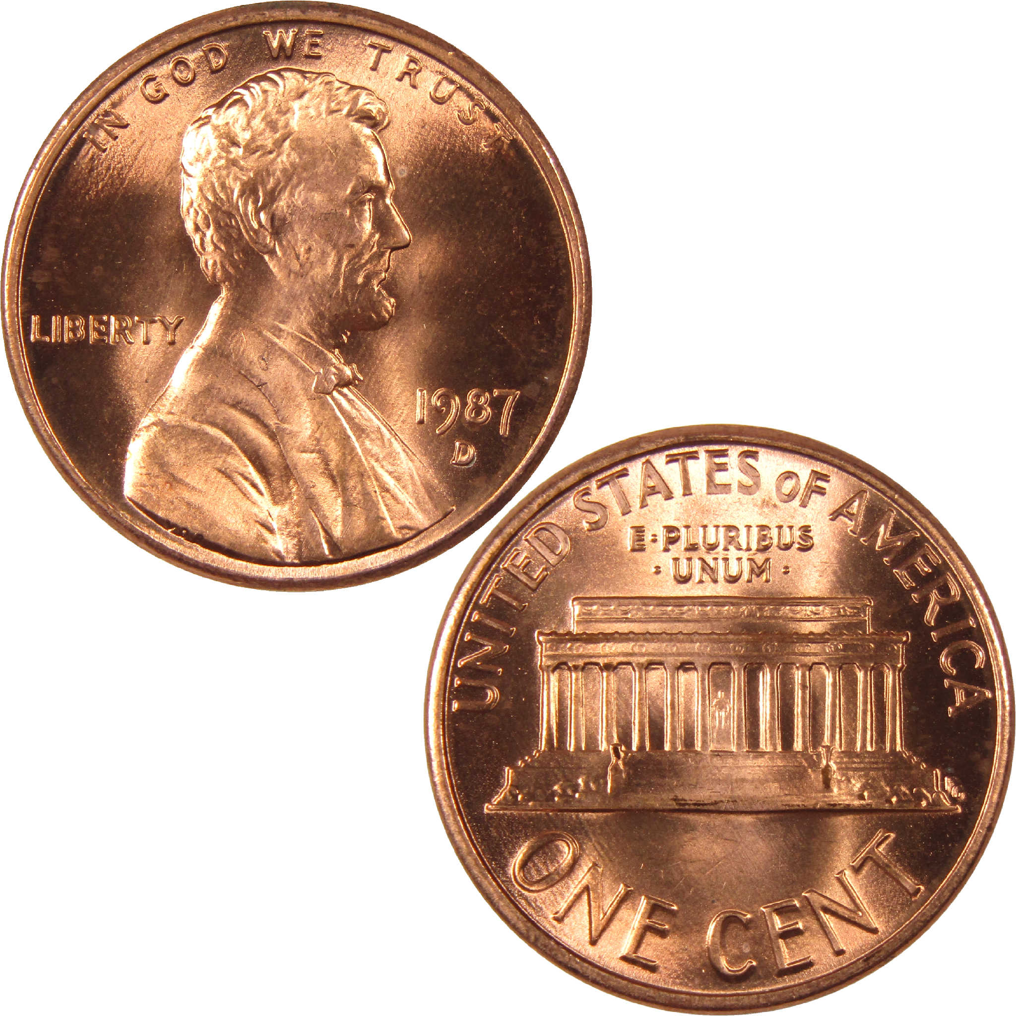 1987 D Lincoln Memorial Cent BU Uncirculated Penny 1c Coin