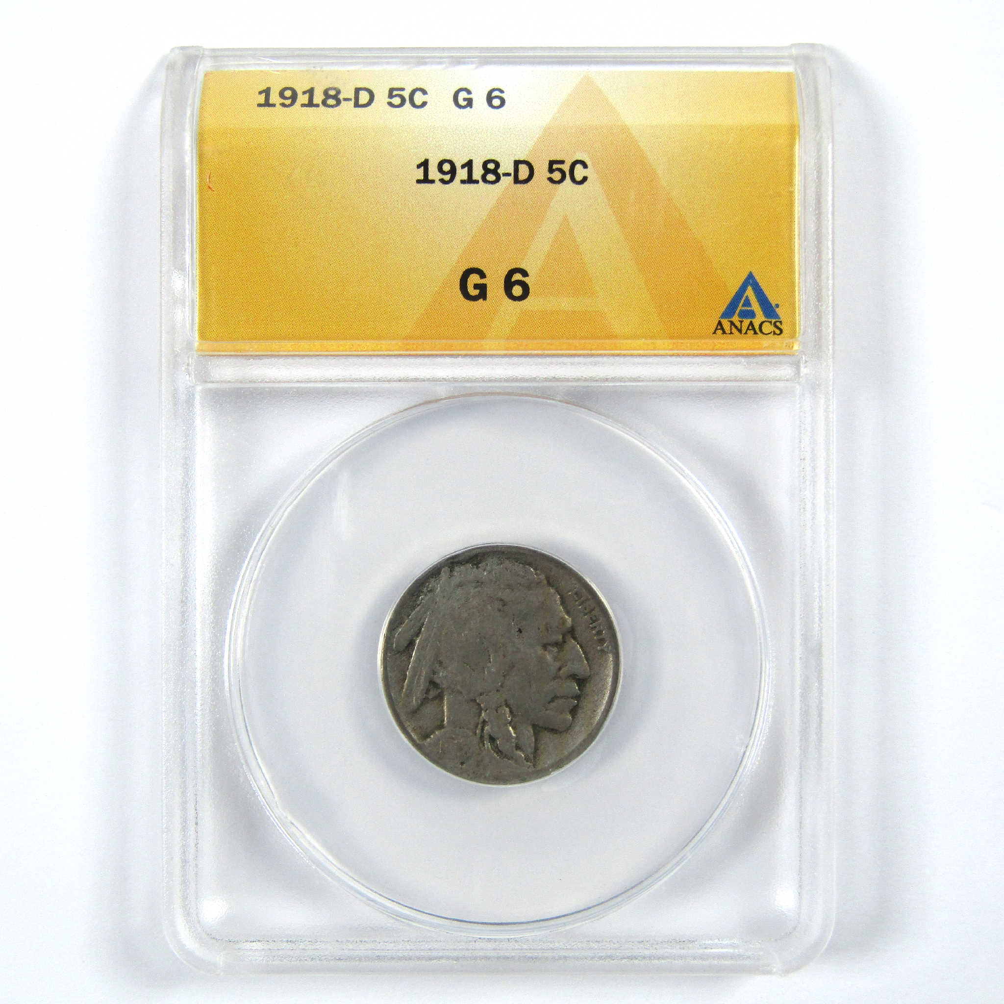 1918 D Indian Head Buffalo Nickel G 6 ANACS 5c Coin SKU:I11928
