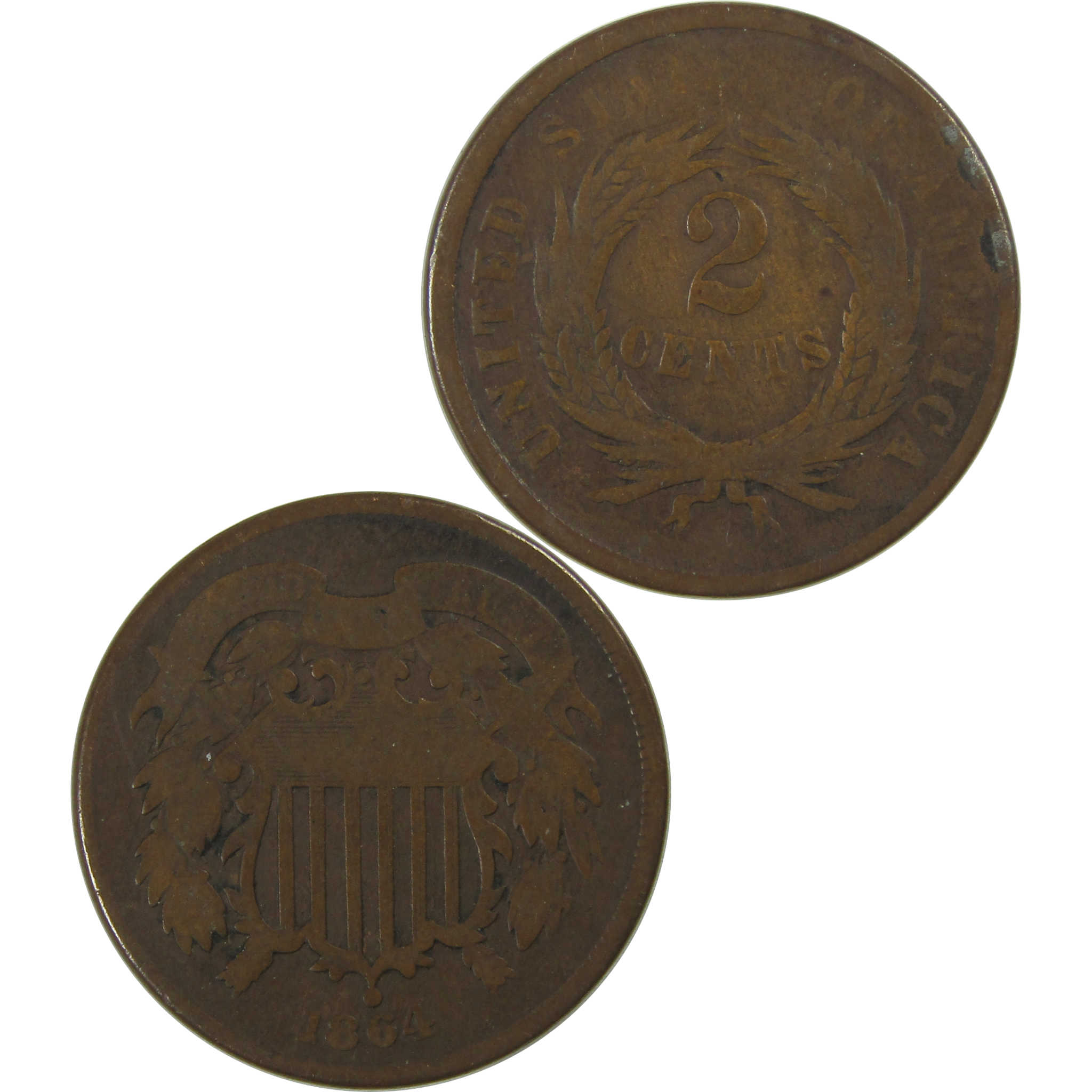 1864 Large Motto Two Cent Piece G Good 2c Coin SKU:CPC0745