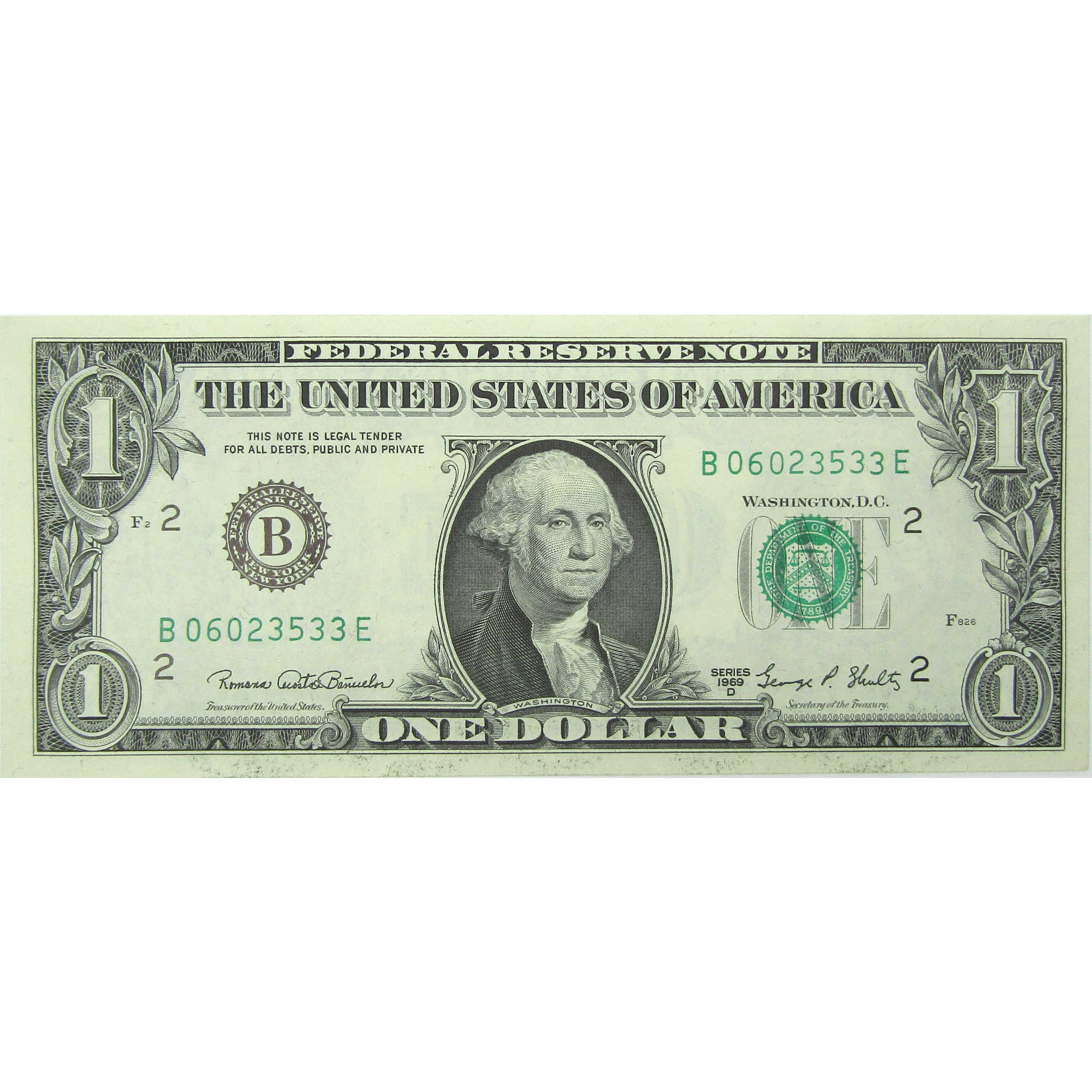 1969 D $1 Federal Reserve Note New York CCU Choice Crisp Uncirculated